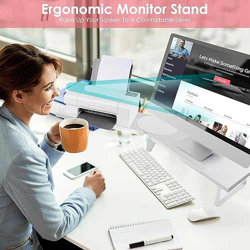 Miniatura 5 de Elevador de doble monitor para escritorio, soporte para monitor grande para 2 monitores con ángulo de longitud ajustable, doble elevador de