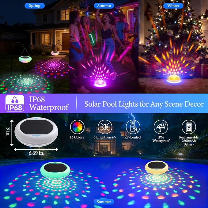 Luces flotantes para piscina solares, 6.7 pulgadas, 13 colores RGB, 4 pcs miniatura 5