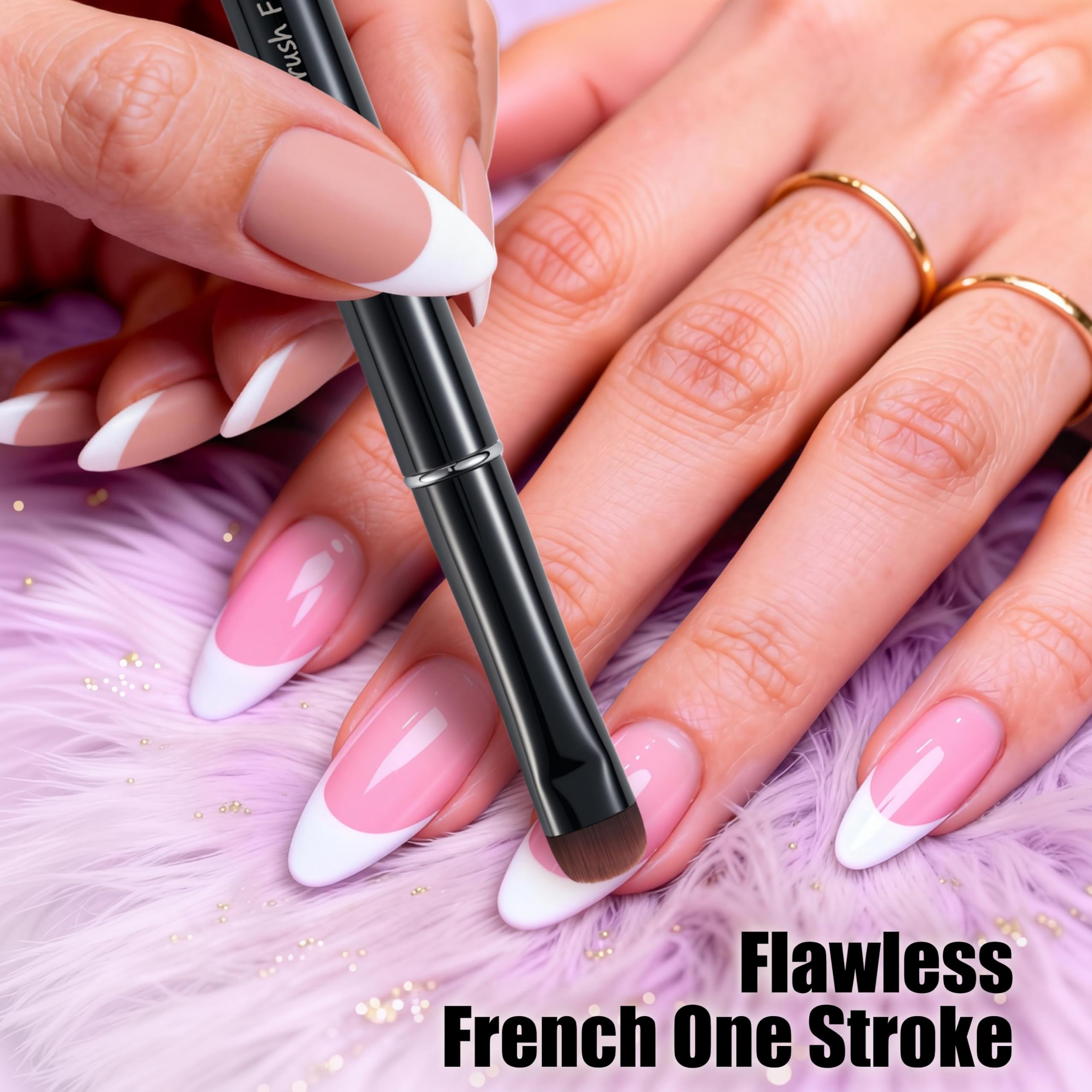 Cepillo de uñas para puntas francesas y esmalte de gel de limpieza, cepillo fino de precisión para acrílico, poligel, cepillo profesional Kolinsky Sable para arte de uñas (negro, F14)