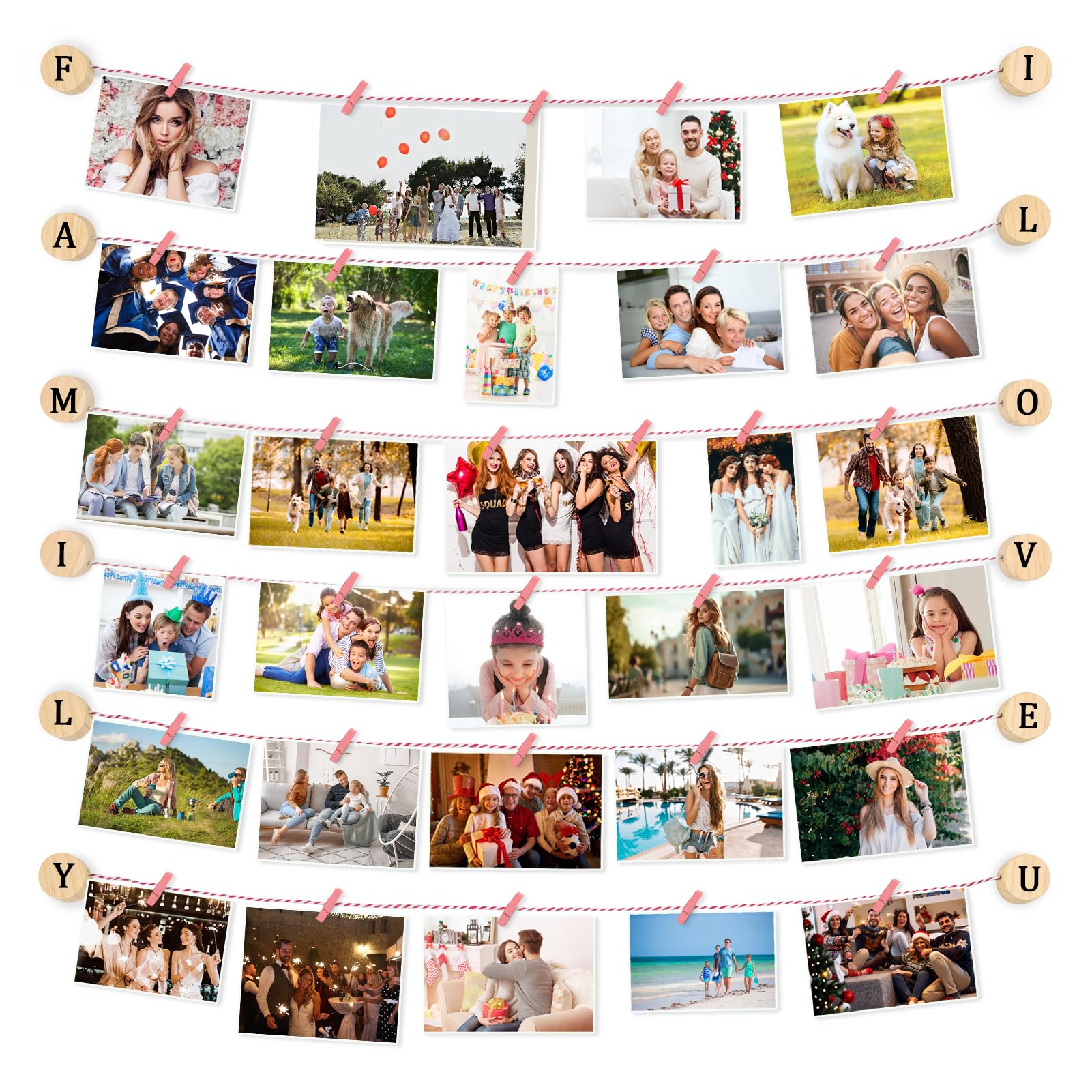 MOVEONSTEP Hanging Photo Display for Wall with 36 Clips