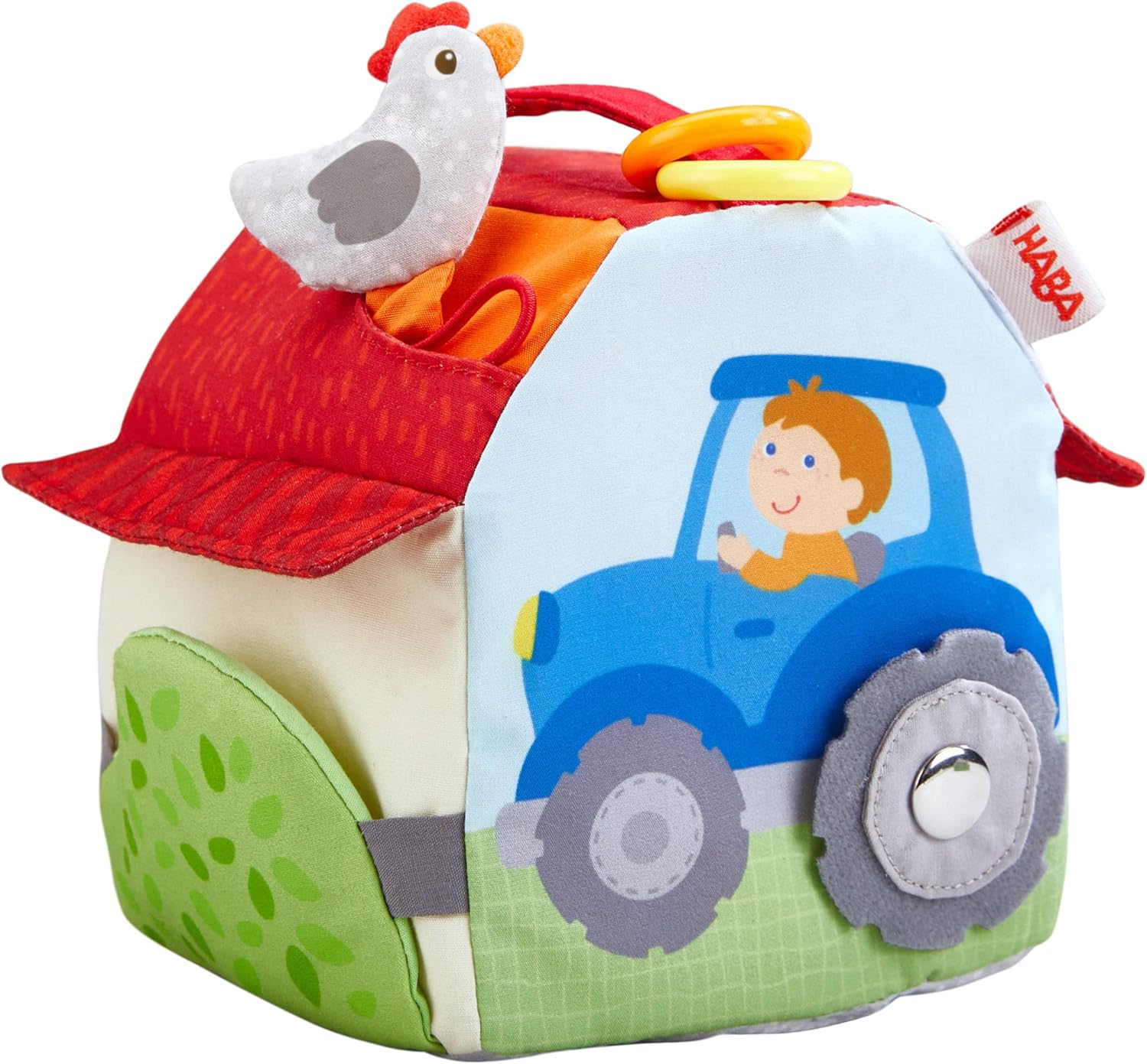 HABA Sensory Play Cube Farmyard - Infant Toys for Tummy Time and Best Toys for Baby Development for 6 Months+ with Rattle, Crinkle Sounds and Tactile Effects