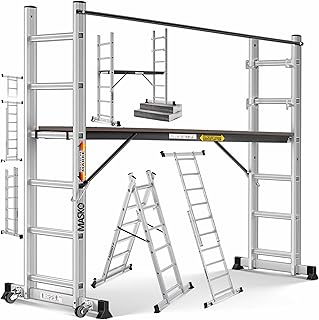 Masko® Échafaudage de Chantier Échafaudage en Aluminium Aluminium Échelle Échafaudage de Travail Plate-Forme de Travail | Peut Supporter jusqu