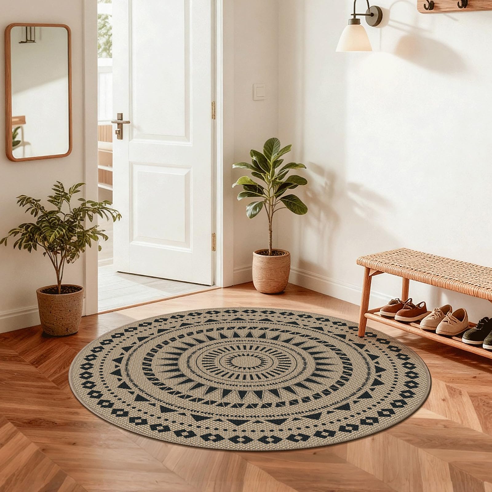 SIWB Tappeto esterno in iuta naturale, resistente alle intemperie, stile boho per soggiorno, cucina e corridoio 120 cm