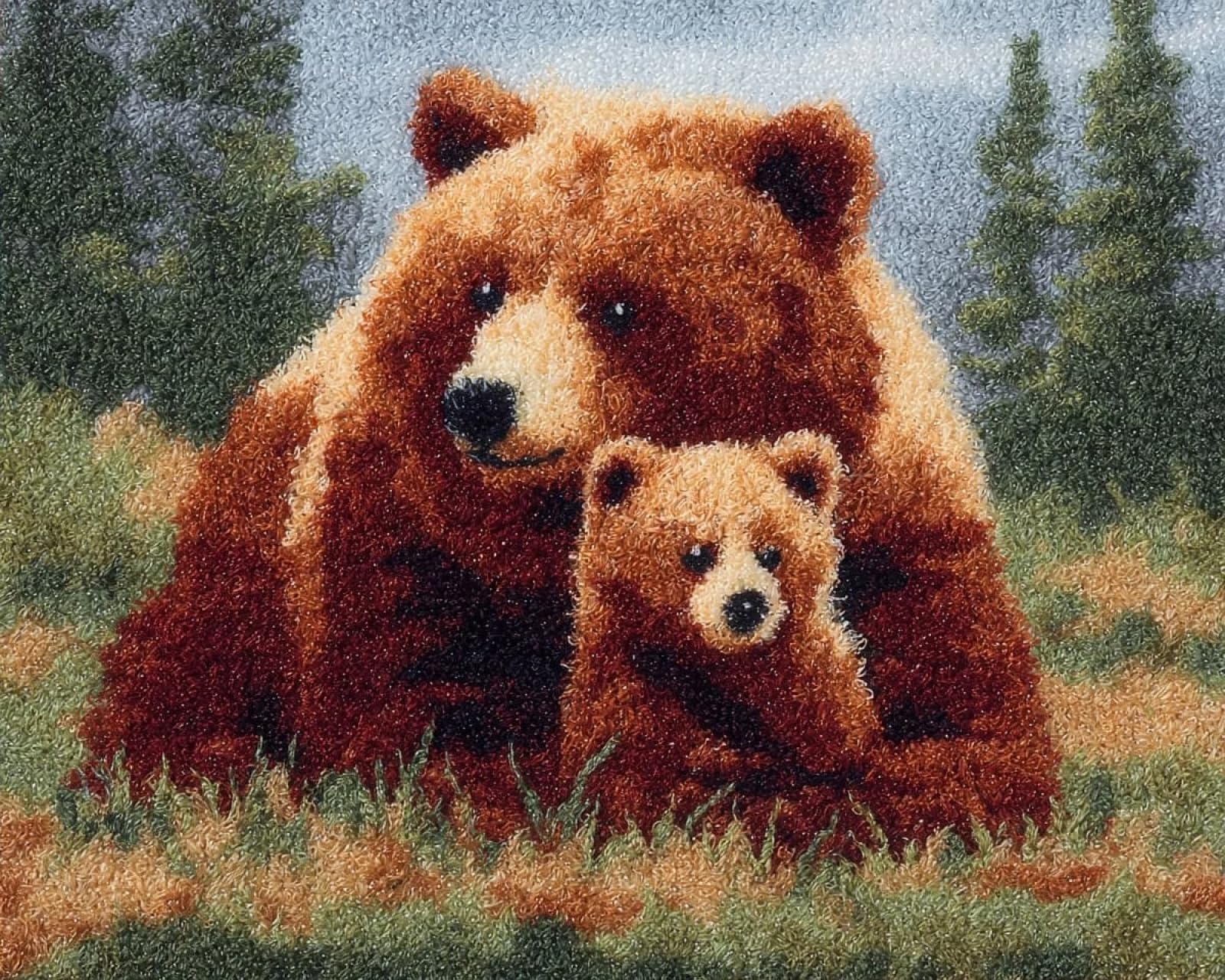 Wallphantom Latch Hook Kits for Adults,Brown Bear Mother and cub