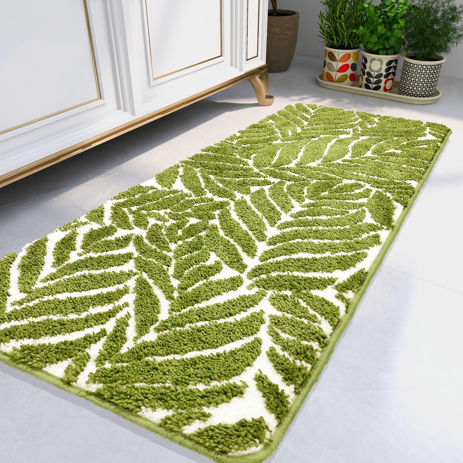 Homantic Bathroom Runner Rug- Soft Large Bath Mats, Green Rug for Bedroom, Bedside, Bathroom Runners Non Slip, Long Bathroom Mat Runner, Home Decor