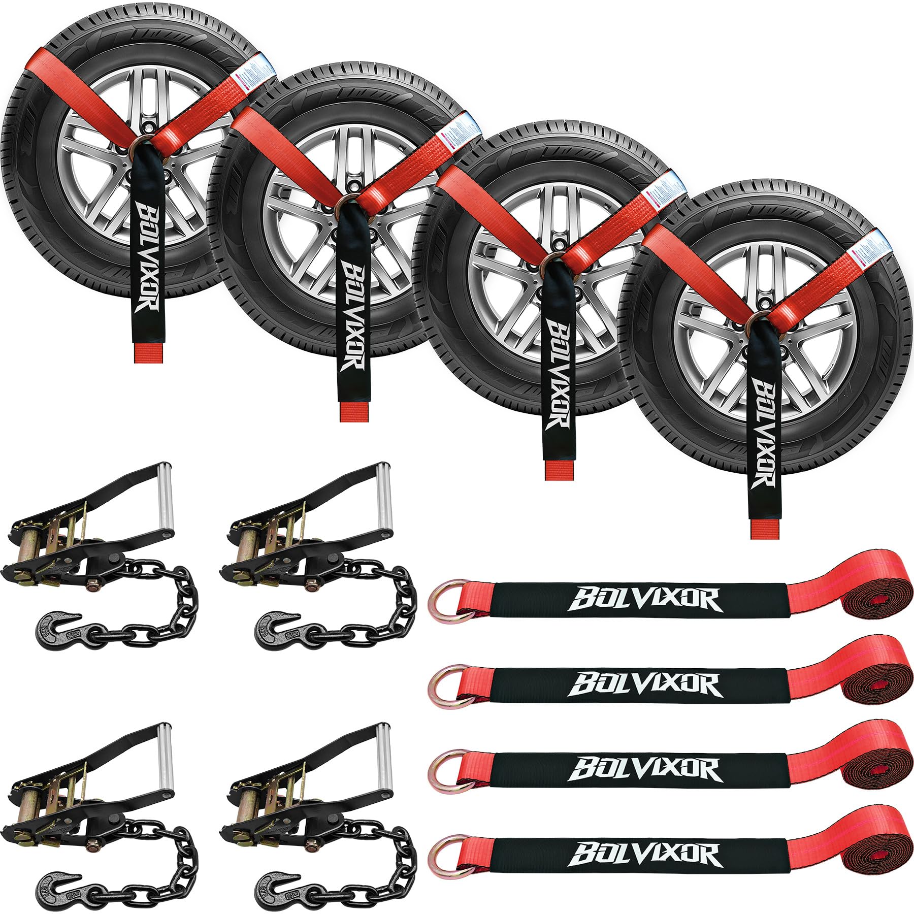 Car Tie Down Straps, 4 Pack, 2" x 96", 9900 LBS Break Strength | 9900 LBS Break Strength,…