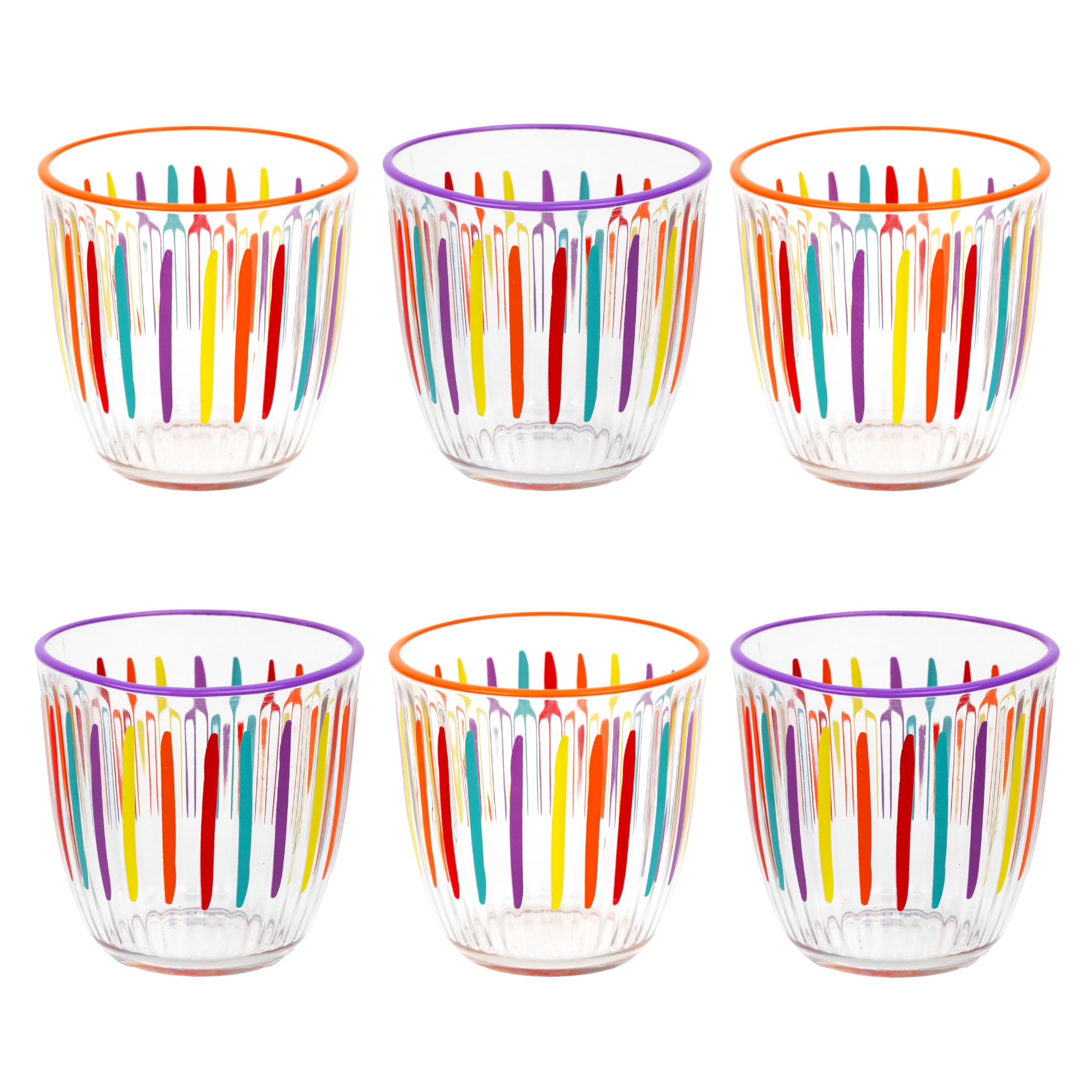 Talking Tables 6 x Trinkgläser aus Glas, Regenbogenfarben, gestreift, für Wasser, Saft, Cocktail, Sommer, Geburtstag, Party, Restaurants, Catering, Grillen, 290 ml
