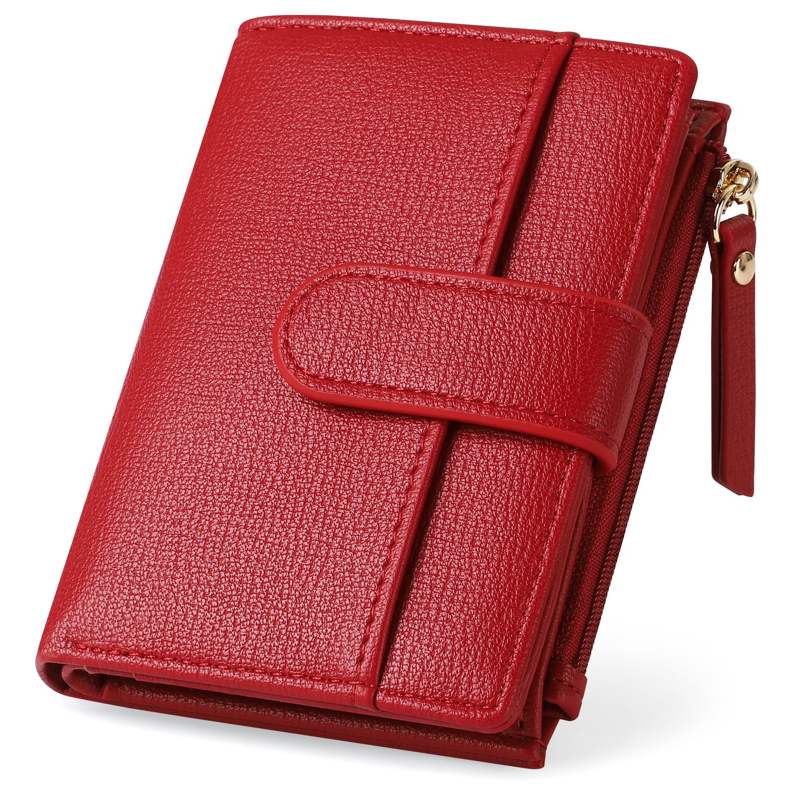 Small Wallet For Women RFID Blocking Soft Leather Bifold Compact Card Holder Women Wallet With Zipper Coin Pocket 1 ID Window,Red