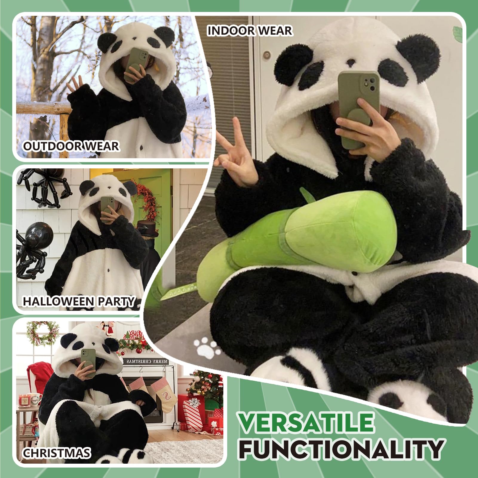 Pigiama Tuta Panda Unisex Adulto Animale Onesie Cosplay Halloween Carnevale Costume Donna Pigiama Costume Animale Inverno Famiglia