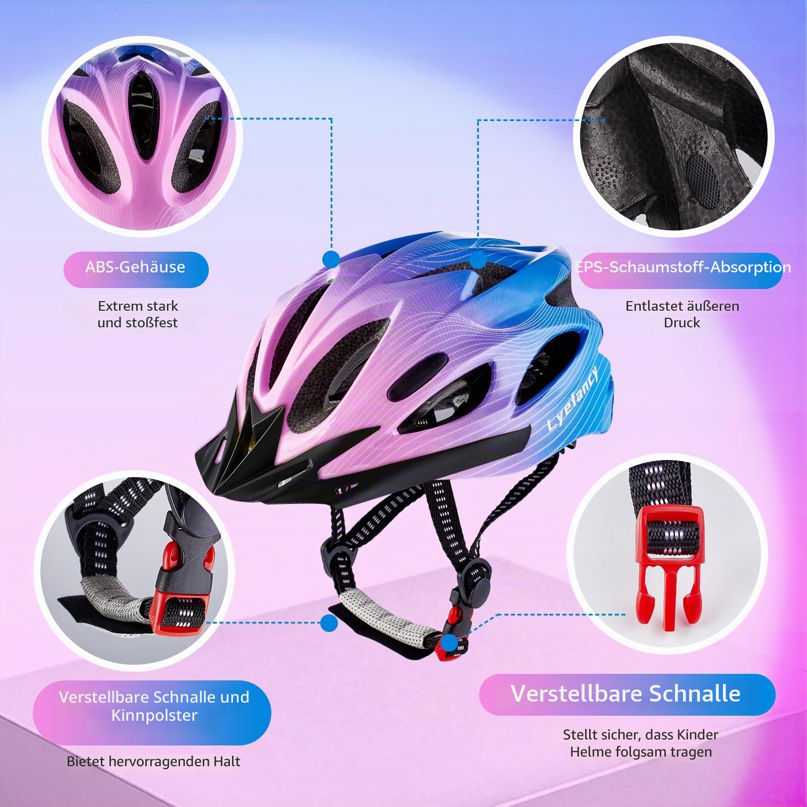 Kinder-Fahrradhelm, Kinderhelm für 3–14 Jahre, Jungen, Mädchen, verstellbarer Helm 50–59 cm, für Fahrrad, Roller, Skaten, Radfahren, mit Visier