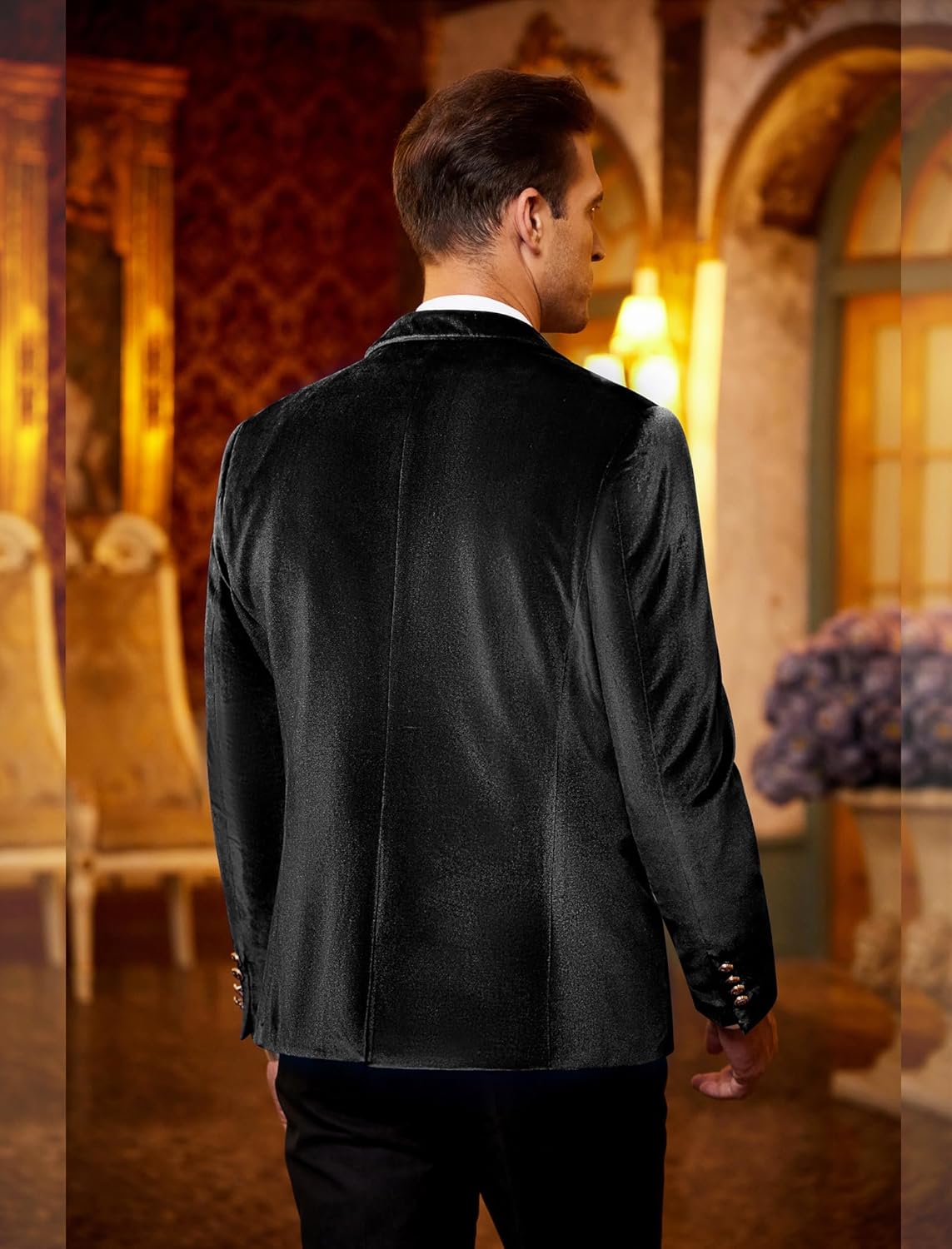 COOFANDY Men's Velvet Blazer One Button Velour Tuxedo Jacket Notched Lapel Suit Jackets for Prom Wedding Party Dinner - Image 3
