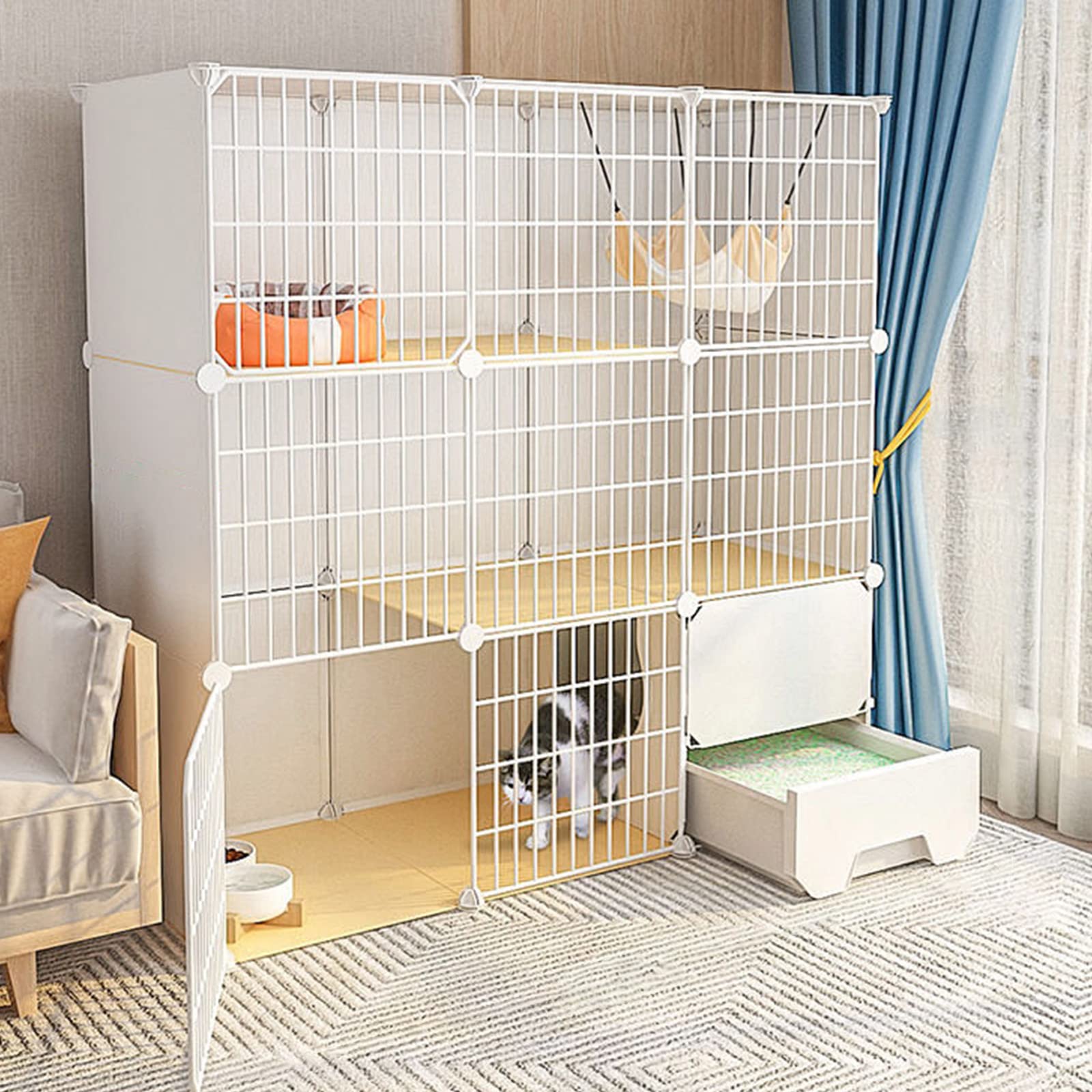 asdchZen 2 Tier Cat Cages Indoor With Litter Box,Portable Cat Cage,Small Pet Cages,Detachable Metal Wire Cat Cage,Exercise Place For 1-2 Cats,White,111 * 49 * 111Cm,White-111 * 49 * 111cm