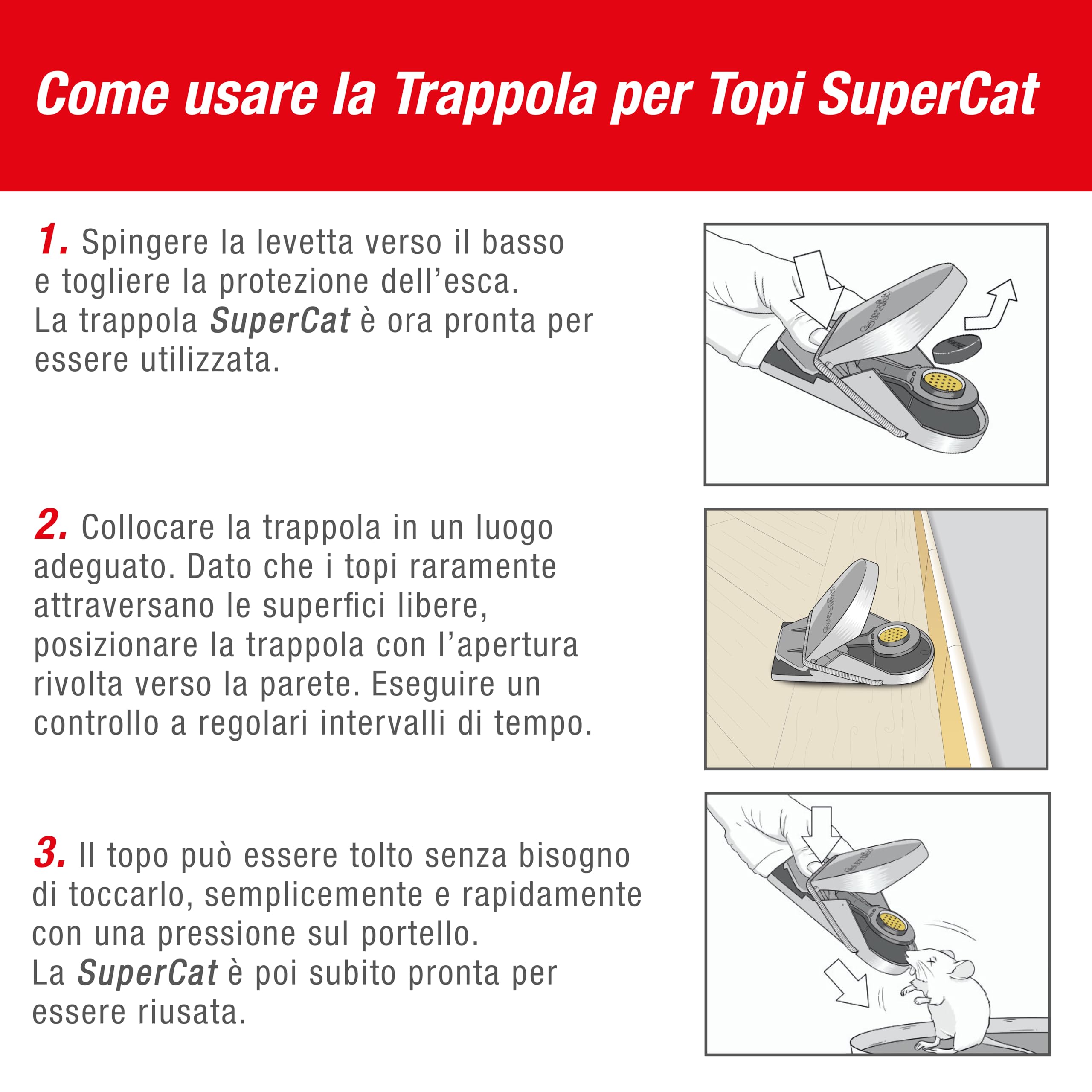 SWISSINNO Trappola per Topi SuperCat: Efficiente e Riutilizzabile con esca alimentare atossica. Pronta all'Uso interno e esterno. Sicura per bambini e animali domestici. Made in Europa: 8 trappole