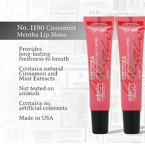 Miniatura 3 de C.O. Bigelow Cinnamint Mentha Lip Shine Lip Balm Trio, brillo labial y tubos de bálsamo, paquete de 3, 0.5 onzas cada uno