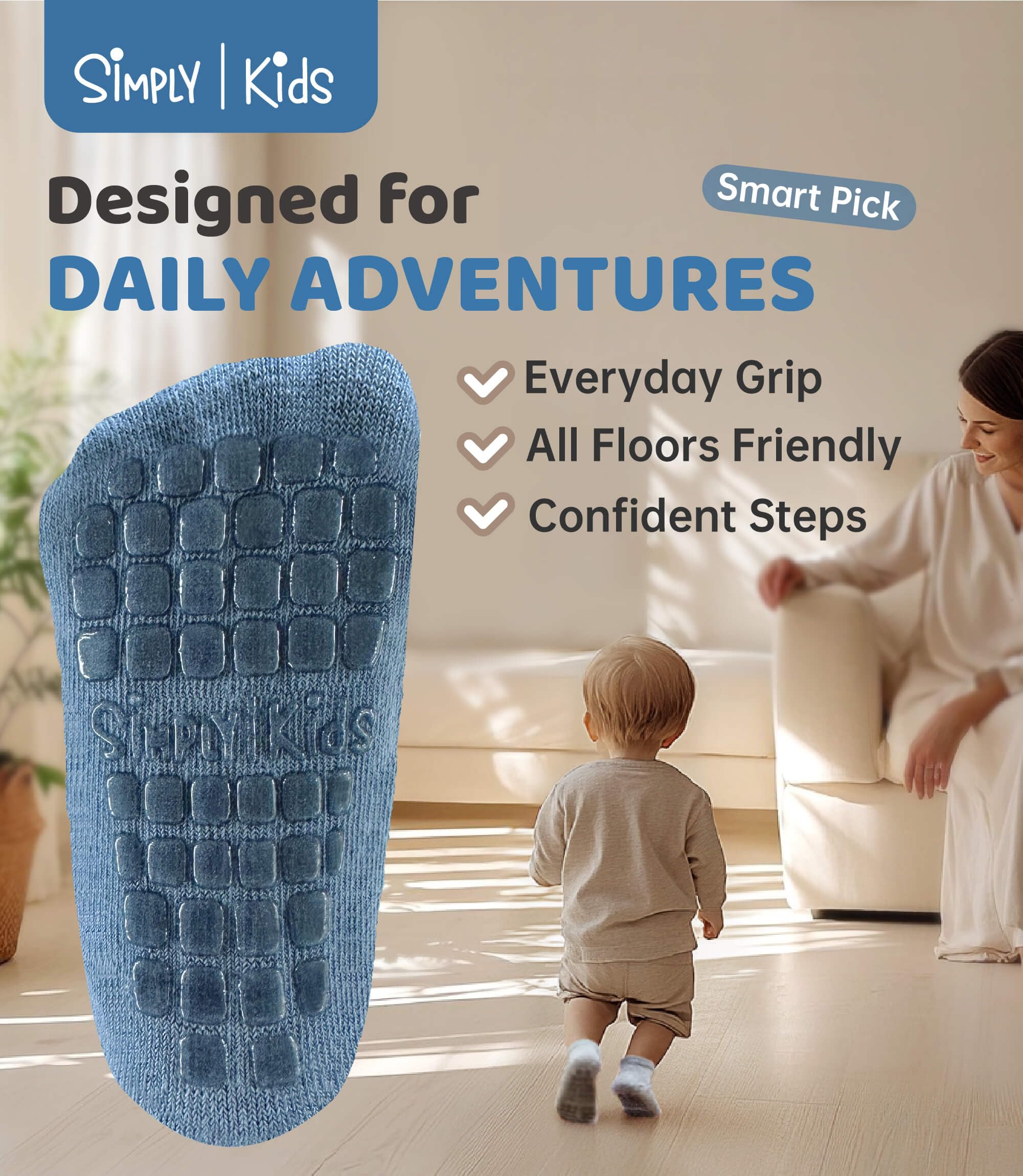 Simply Kids Calcetines Antideslizantes Bebe (5 Pares) Calcetines Antideslizantes Niño de 1 a 7 años Niña Infantiles