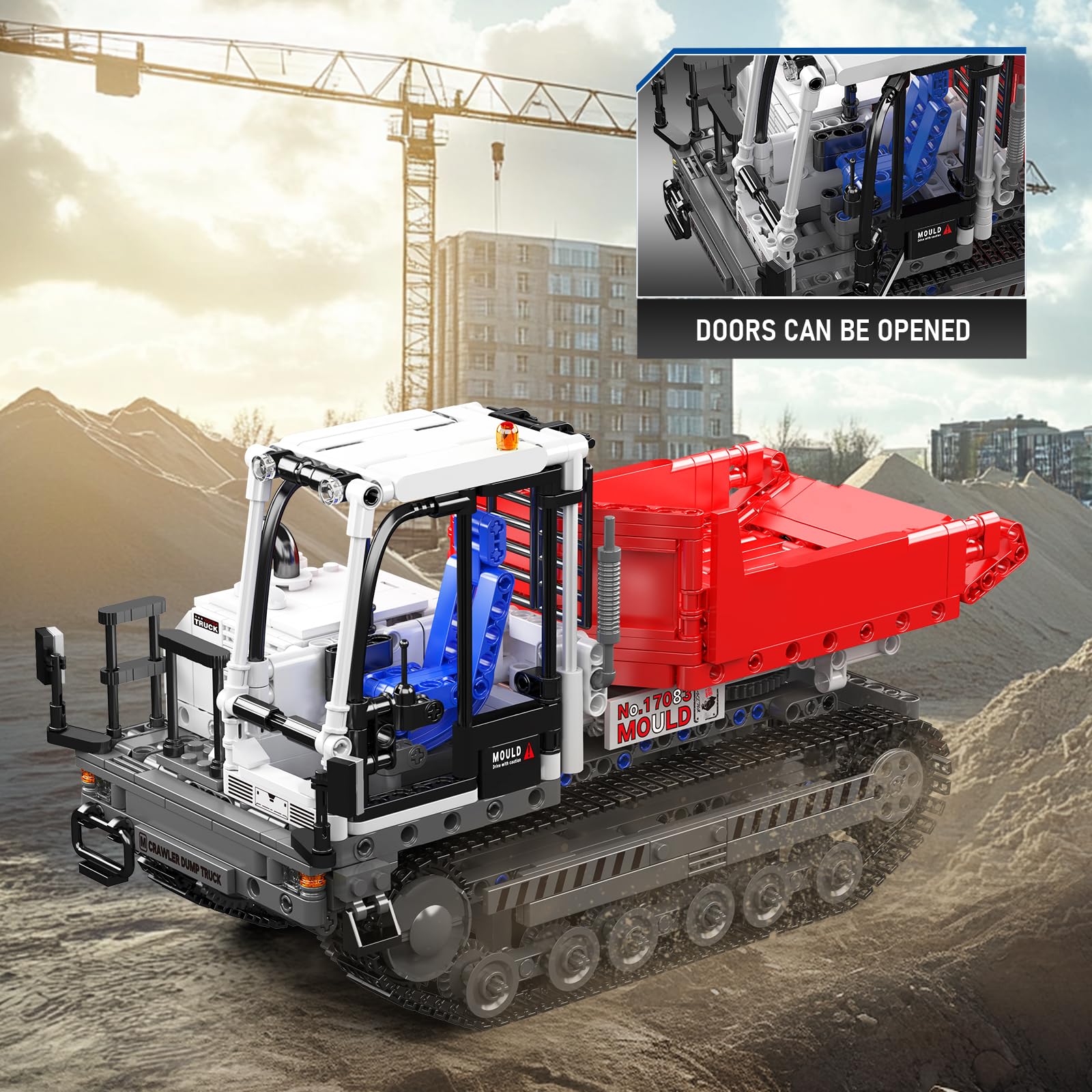 Mould King 17083 Verfolgter Dumper Klemmbausteine Bausatz Kit, 1105+ PCS MOC Dumper Klemmblöcke Set mit APP und Fernbedienung, STEM Bauspielzeug für Jugendliche/Erwachsene