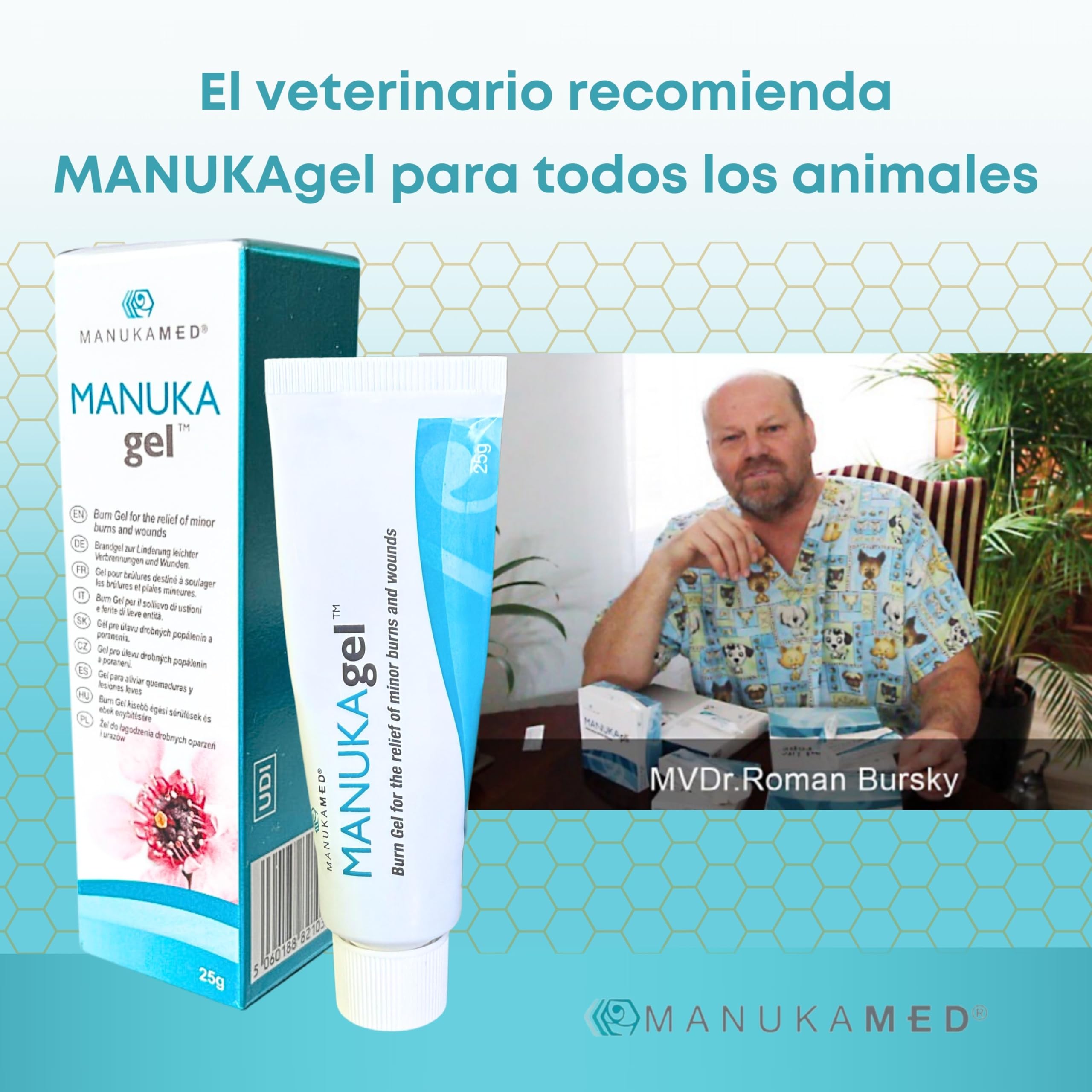 ManukaMed MANUKAgel Gel antibacteriano, pomada para heridas para perros, gatos, caballos, miel de Manuka 100% bioactiva MGO 560+/25 g