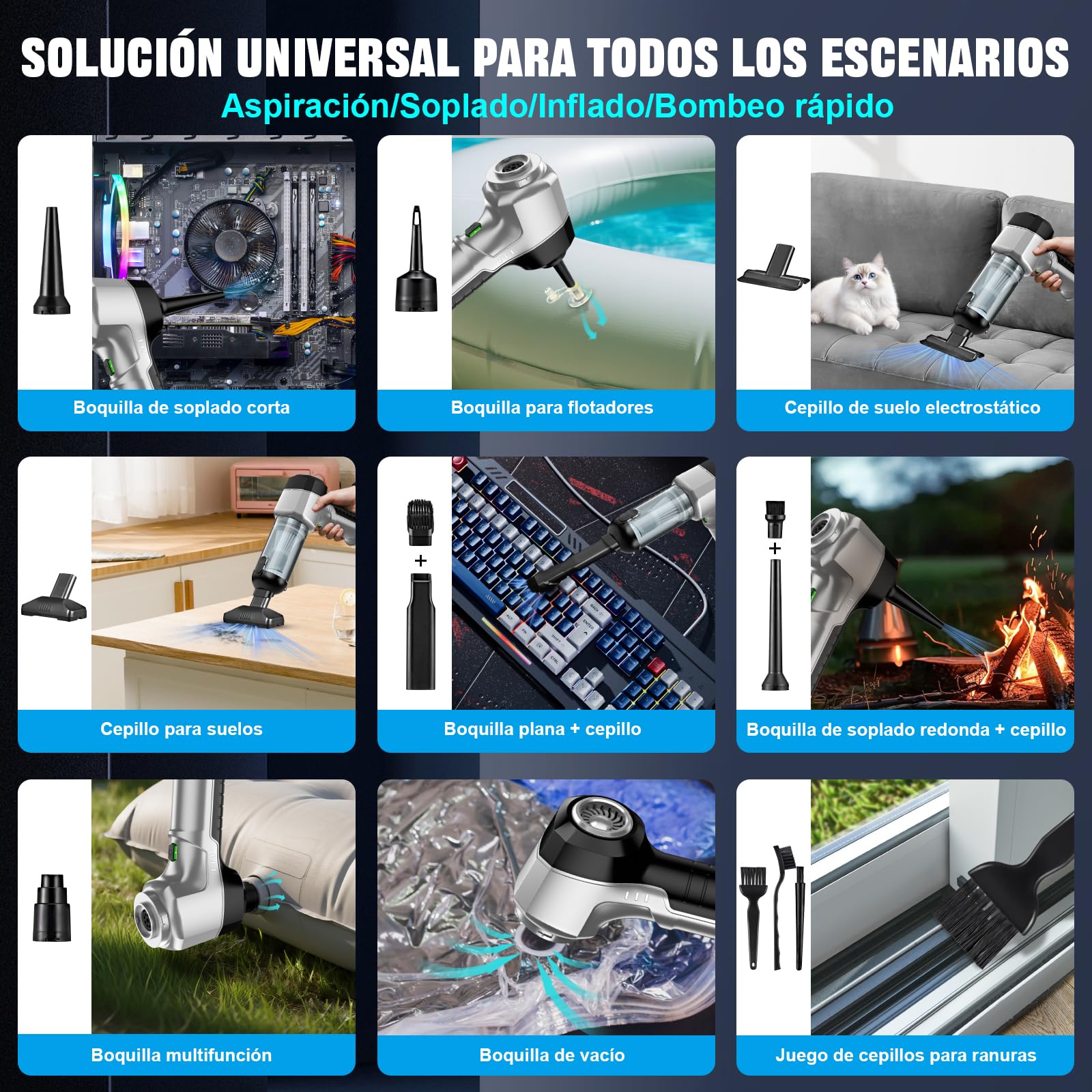Aspiradora de mano con batería 4 en 1, fuerte aspiradora de coche, 25000 PA, 3 marchas, 220000 rpm, soplador de polvo eléctrico, aire comprimido para coche
