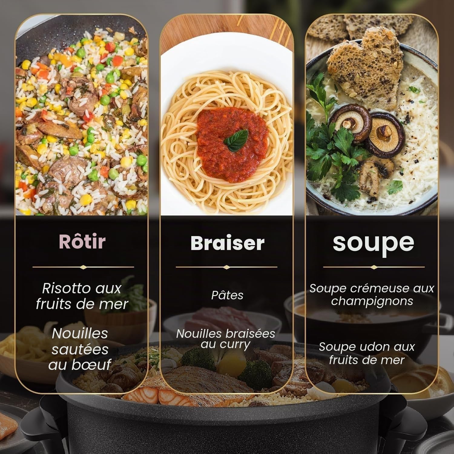 Poêle électrique de 42 cm avec couvercle, 1500W antiadhésive, Thermostat réglable pour frire, griller, faire des marmites et des pizzas lors de réunions de famille (9 cm de profondeur)