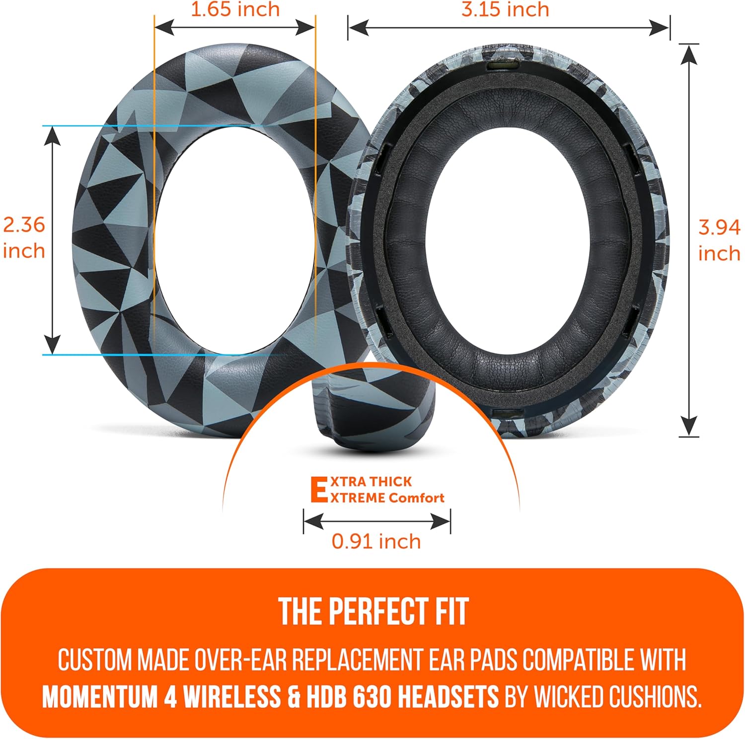 WC PadZ Momentum 4 - Upgraded Replacement Earpads for Sennheiser Momentum 4 & HDB 630 by Wicked Cushions | Enhanced Comfort & Sound Isolation | Geo Grey - Image 5