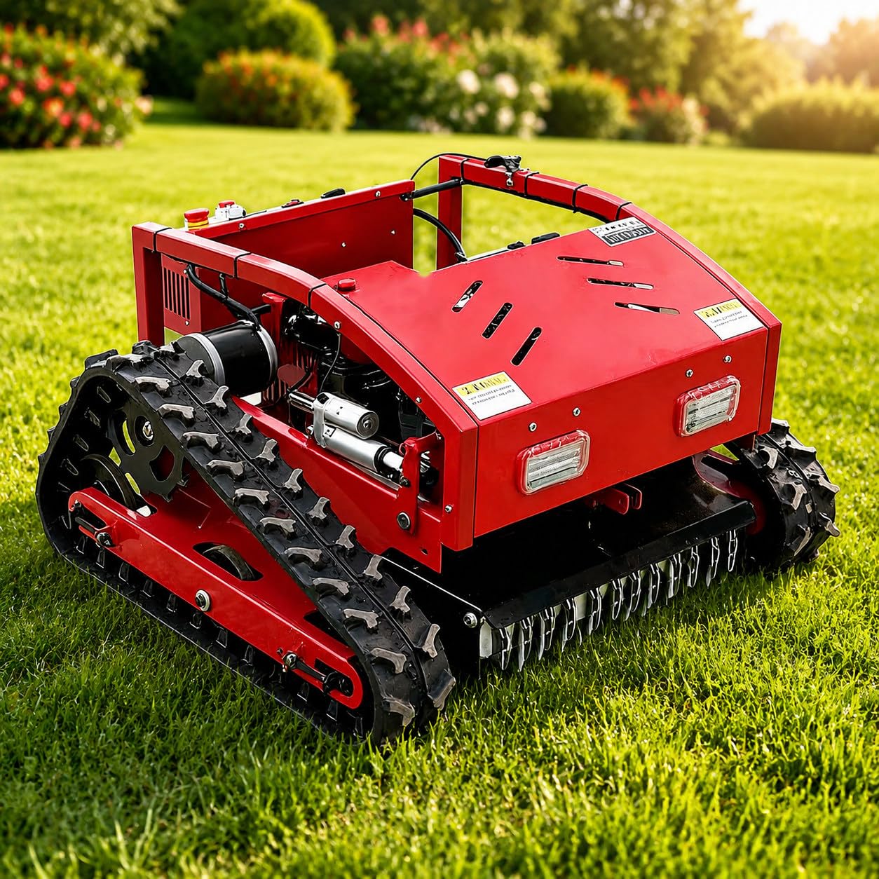 Cortacésped De Orugas con Control Remoto De 9 HP | Motor De Gasolina De 4 Tiempos 224cc, Ancho De Corte De 55 Cm, Pendiente De Hasta 60°, Luces LED Para Siega Nocturna
