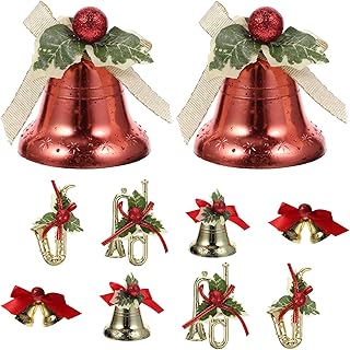 ABOOFAN Small Christmas Craft Bells Mini Musical Instrument Christmas Tree Ornaments Gold Red Xmas Jingle Bells Cat Dog Collar Bell DIY Holiday Bracelet Keychain Charms 10pcs