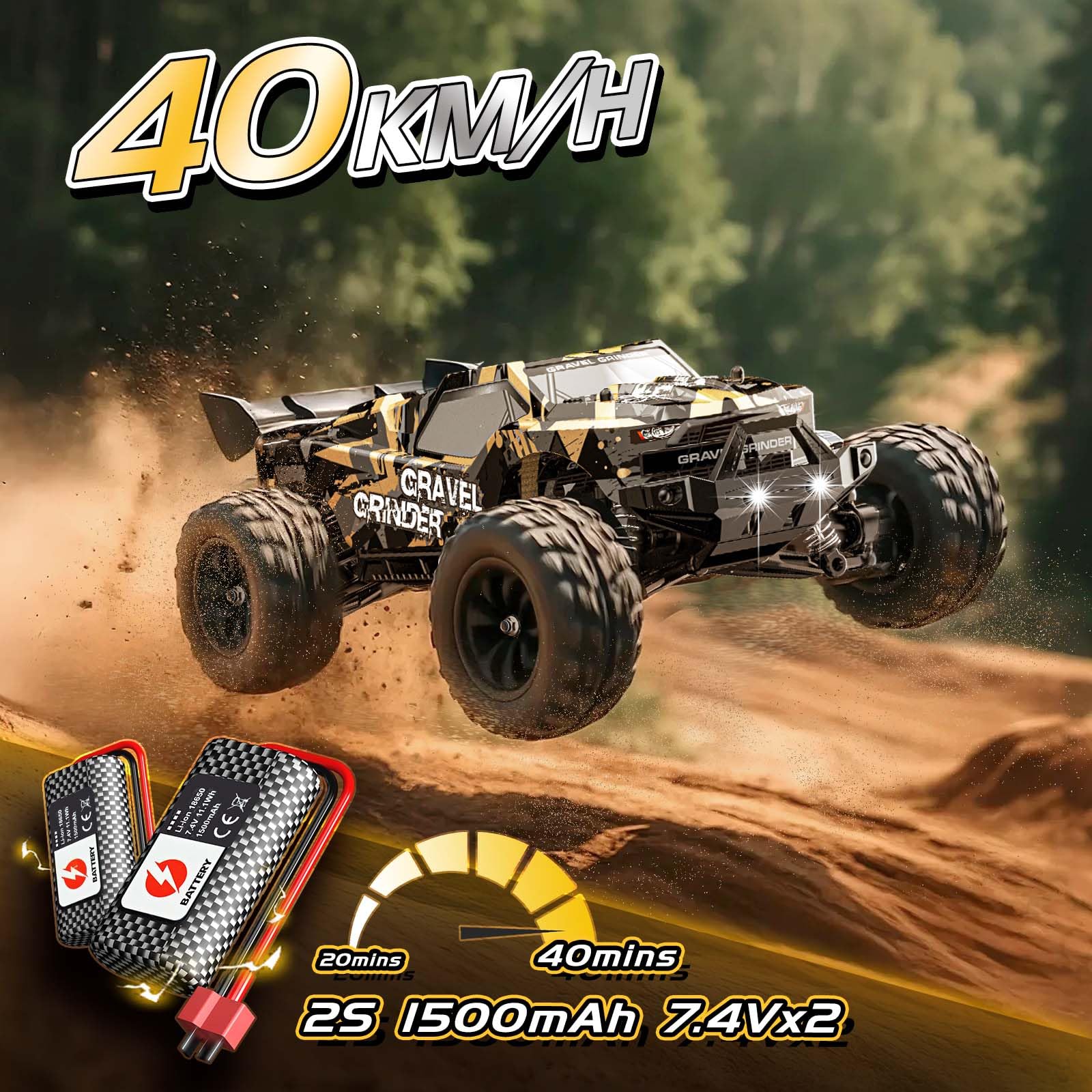 YESHIN Ferngesteuertes Auto 1:14 All-Terrain RC Auto für Erwachsene & Jungen, 4WD RTR Offroad RC Auto 40 km/h mit Vollmetall-Antrieb, ölgefüllten Stoßdämpfern, 2x1500-mAh-Akkus, 2 Karosserien