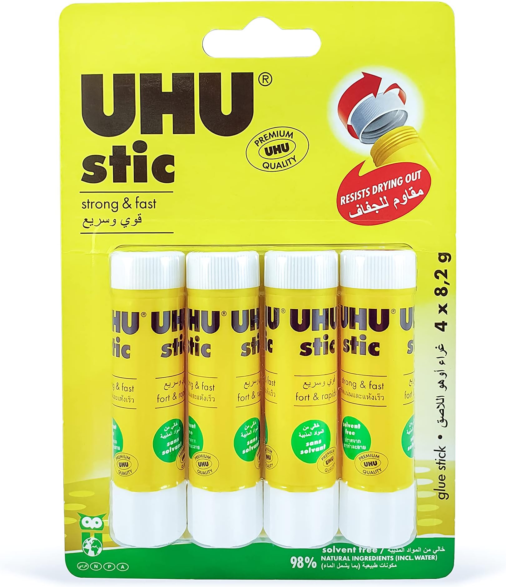 Expo 2020 Dubai UHU STIC, The Proven Glue Stick - Glues strongly, quickly, and permanently, without solvent, 8.2g, 4pcs, White