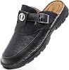 Men's Leather Mules Summer Breathable Non-Slip Clogs Closed Toe Sandals