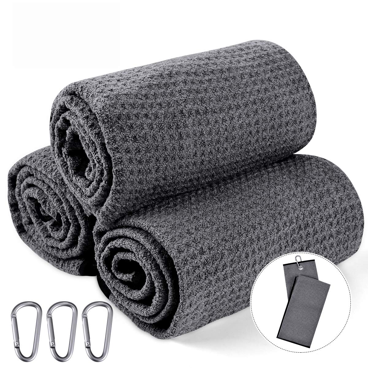 Amazon.com: Tri-fold Microfiber Golf Towel(3 Pack),16" X 24"with Carabiner  Clip |Leaves lint and Streak Free|Not Scratch Paints Surfaces| Antistatic  |Easy to Clean|Durable, Super Absorbent, Fast Drying : Sports & Outdoors