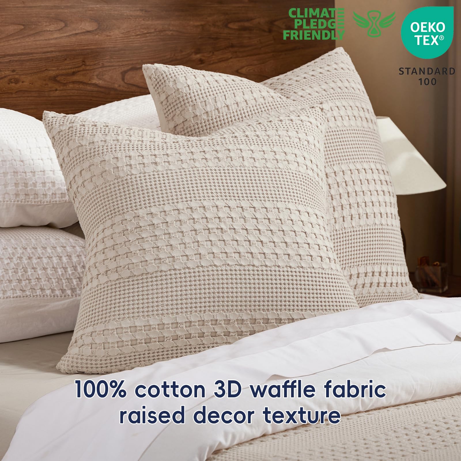 PHF 2 federe per cuscini in 100% cotone a nido d'ape, 61 x 61 cm, rivestimento quadrato, eleganti decorazioni per la casa, senza imbottitura, morbide ed estetiche, di lusso, per letto, avena