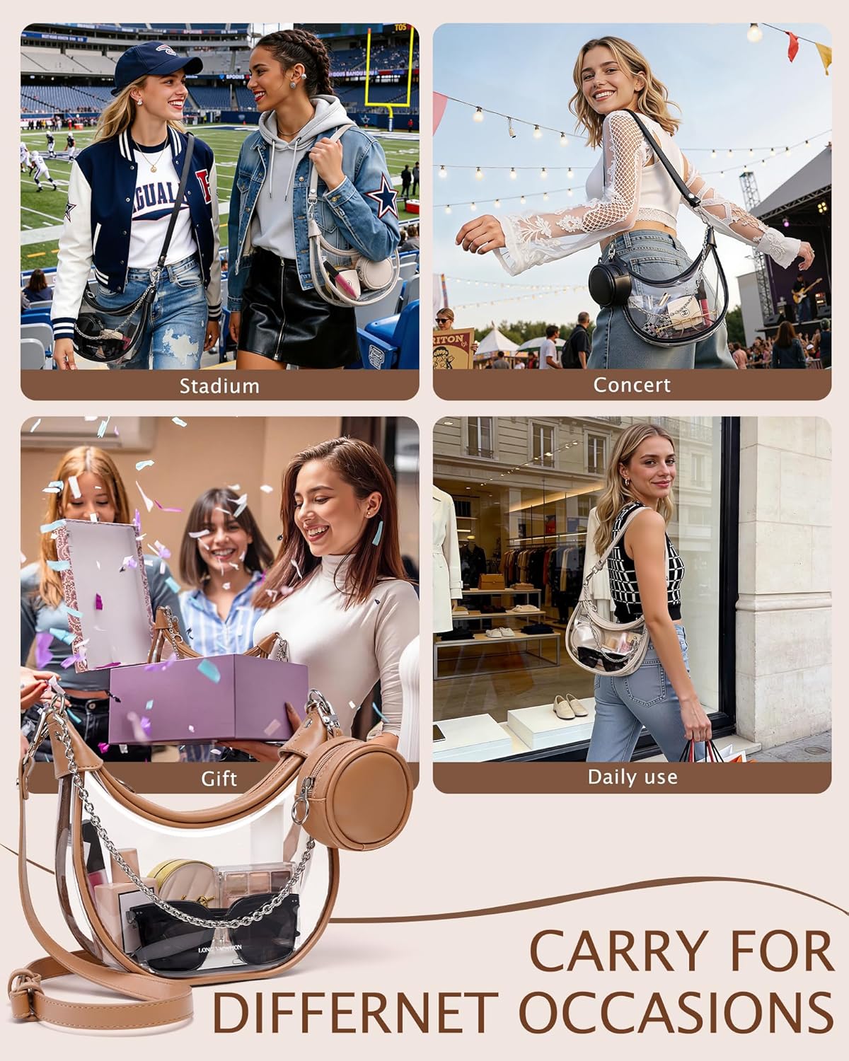 LONG VACATION Clear Bag for Stadium Events, Clear Purses for Women Stadium Crossbody, PVC Clear Concert Bag with Coin Purse - Image 7