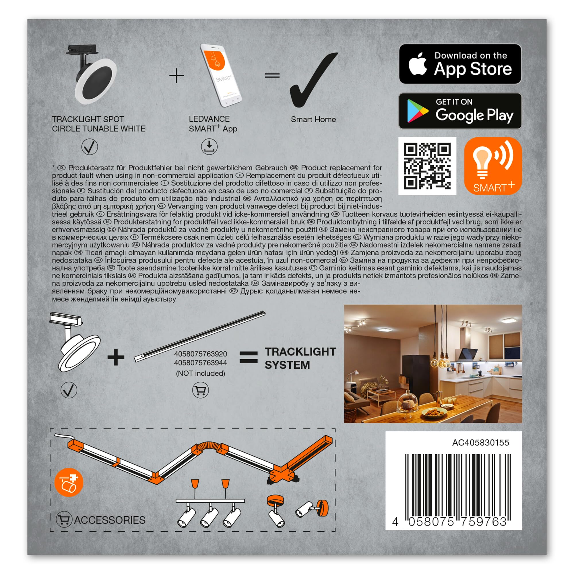LEDVANCE Tête d'éclairage du système de rail SMART+ Tracklight WiFi, noir, 6,5 W, 480 lm, tête directionnelle, blanc réglable 3000K-6500K, contrôlable par application, compatible Amazon, Google, etc.