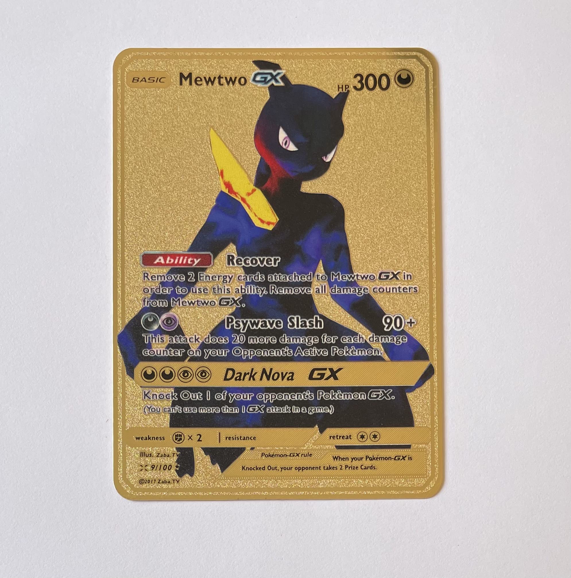 **Mewtwo Basic GX HP 300**Pokemon Gold Metal Collectible Card - Gold Custom Metal Card - Pikachu, Charizar, Mewtwo, V, VMAX, DX, GX and many others for Kids and Adults
