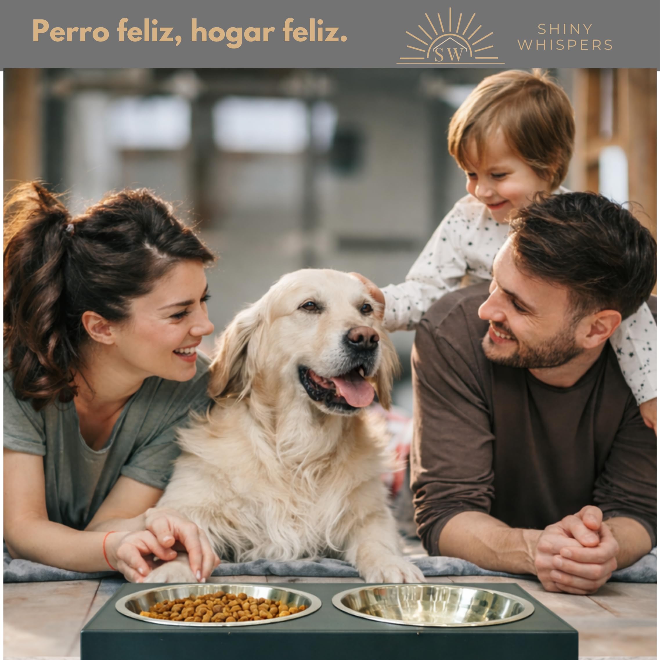 Shiny Whispers Comedero Perro Elevado de 5 Alturas Ajustables, 2 X 1200ml. Bebedero Antigoteo de Acero Inoxidable, 2 Cuencos Elevados para Perros Pequeños, Medianos y Grandes, Gris