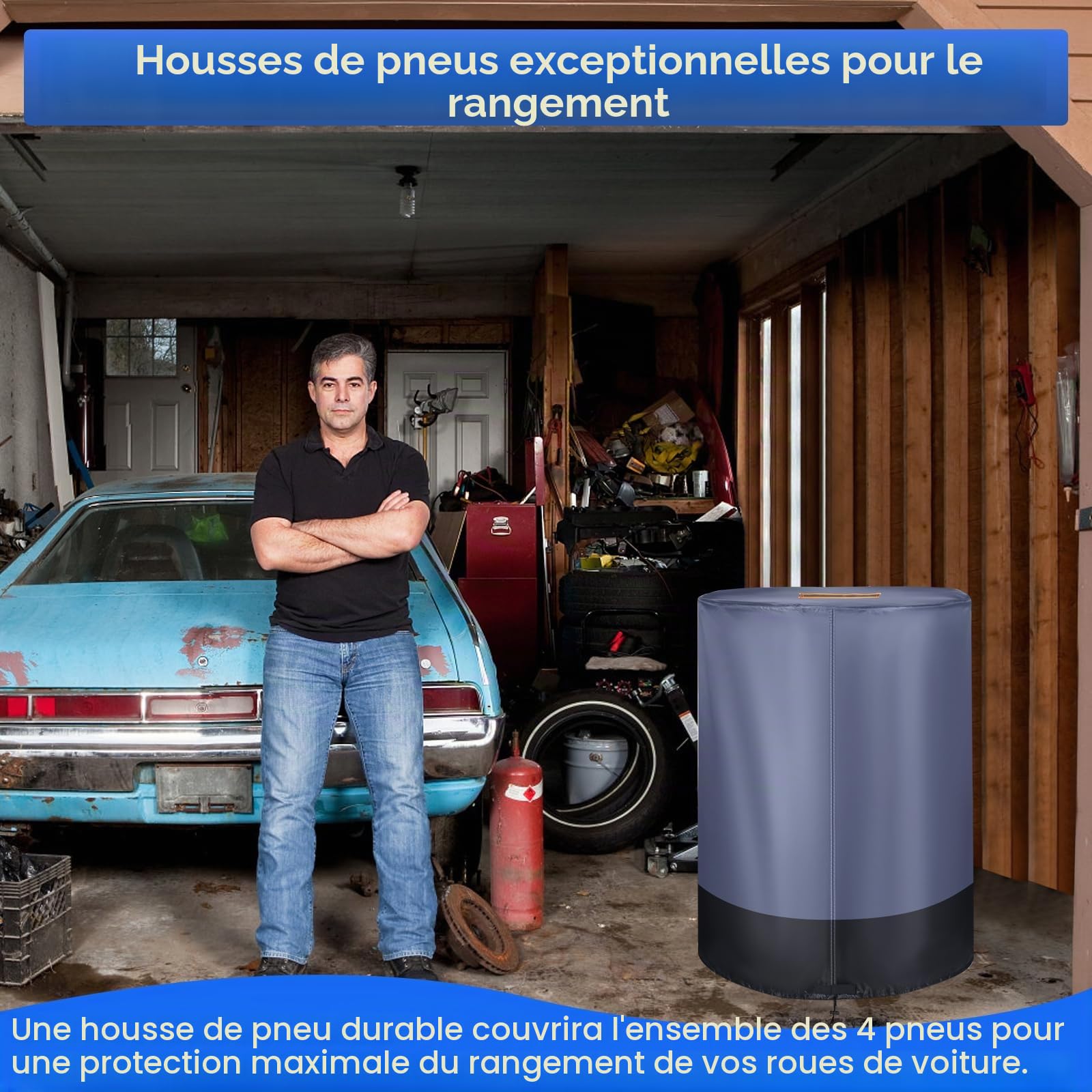 Grande Housse de Pneu pour Le Rangement, Sac de Rangement pour pneus 420D Durable, étanche à l'eau et à l'intérieur, Housse de Protection Universelle Contre la poussière avec Fermeture éclair étanche