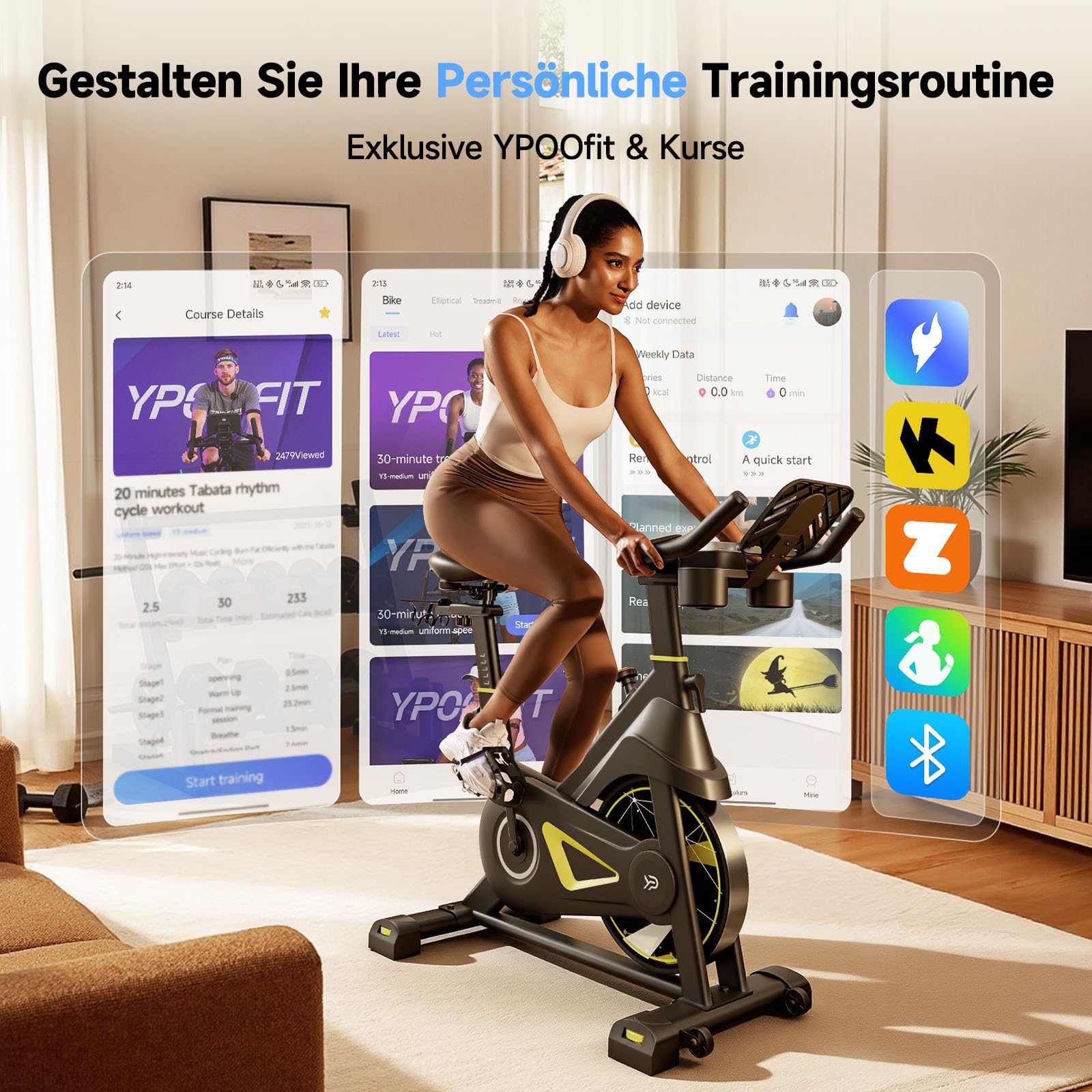 YPOO Cyclette da Casa, Resistenza Magnetica Regolabile, Sella Comoda, Supporto Tablet e Corsi Fitness, Bici Indoor per Allenamento Cardio a Casa, Cyclette Pieghevole, Grande Capacità di Carico