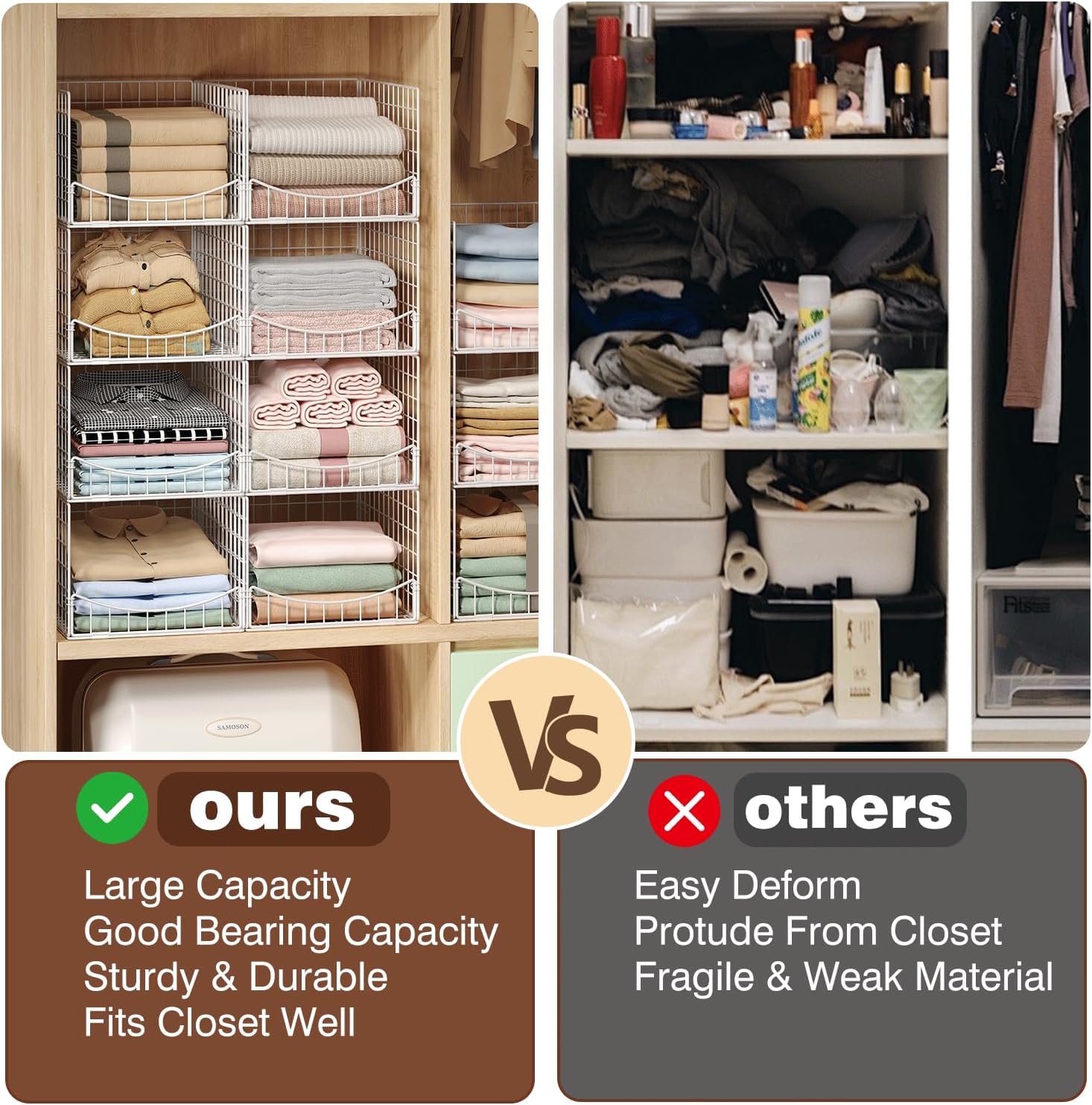 JKsmart 4-Tier Stackable Closet Organizer,Extra Large Clothes Storage Shelf,Clothing Cupboard Organizer System- Closet Wardrobe Storage Bins for Jeans, Pants, Sweaters,Purse,t-Shirt Organization