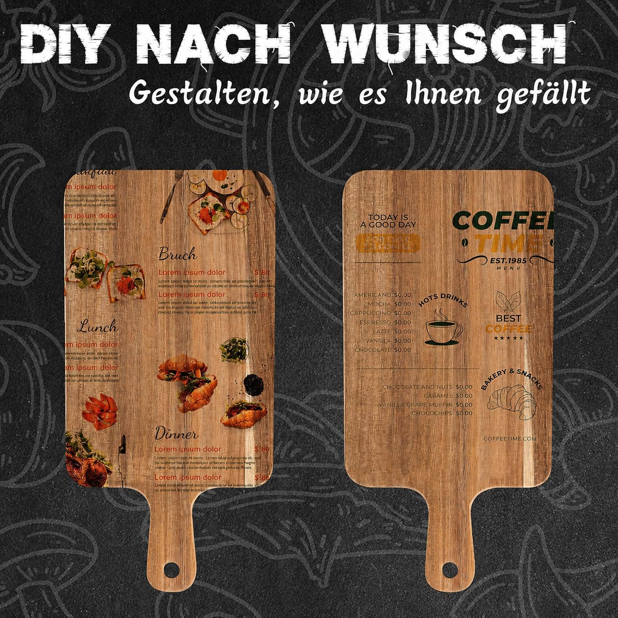 10 Stück Schneidebretter Holz 30 x 20 x 1,5 cm Küchen Schneidebrett mit Griff Servierbrett Tranchierbrett für Pizza Käse Wurstplatte