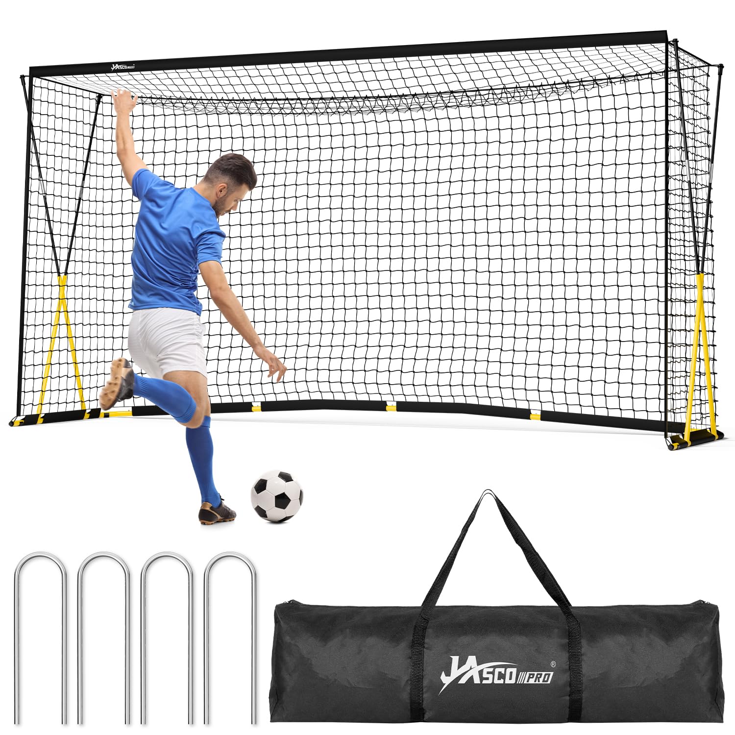 JASCOPRO 366 x 180 cm bramka do piłki nożnej, duża bramka do piłki nożnej dla dzieci i dorosłych | Ze wzmocnioną ramą typu X i torbą do przenoszenia, bramka do piłki nożnej na każdą pogodę, idealna do treningu w ogrodzie