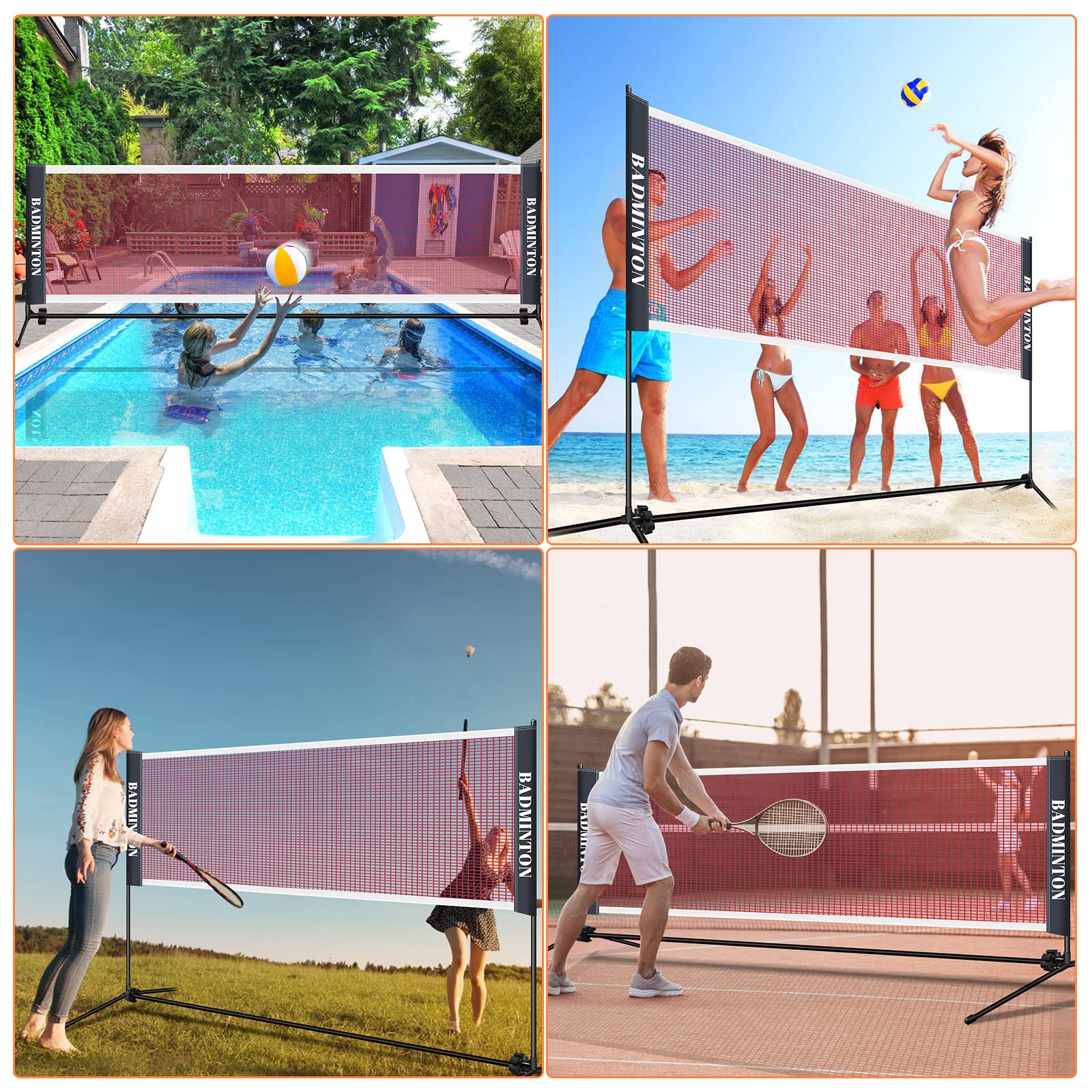 Ikodm Badmintonnet, badmintonnet, tennisnet, 5,1 m, draagbaar shutton