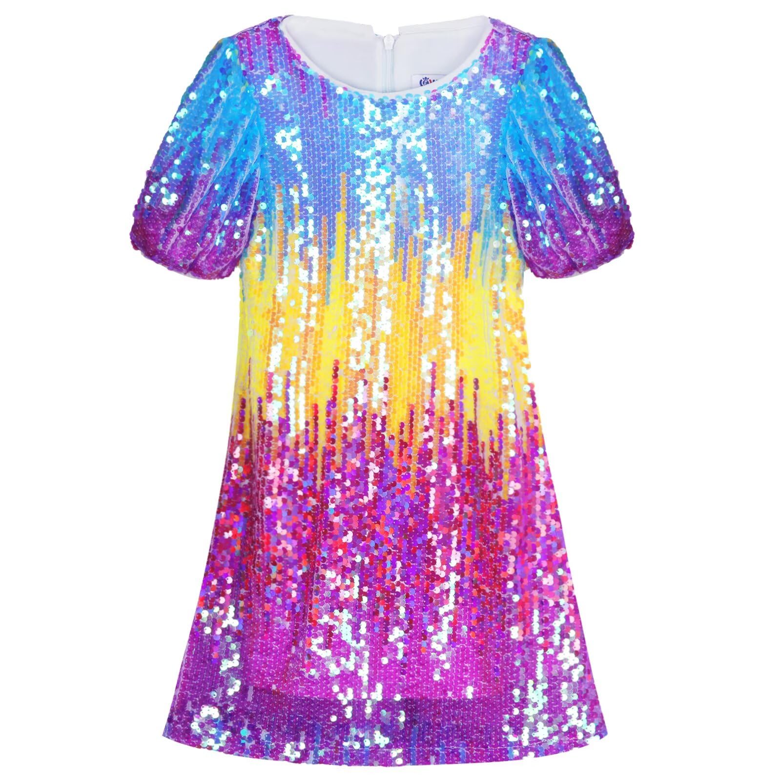 WELAKEN Girls Sparkly Sequin Dress Puff Sleeve for Kids Party Birthday