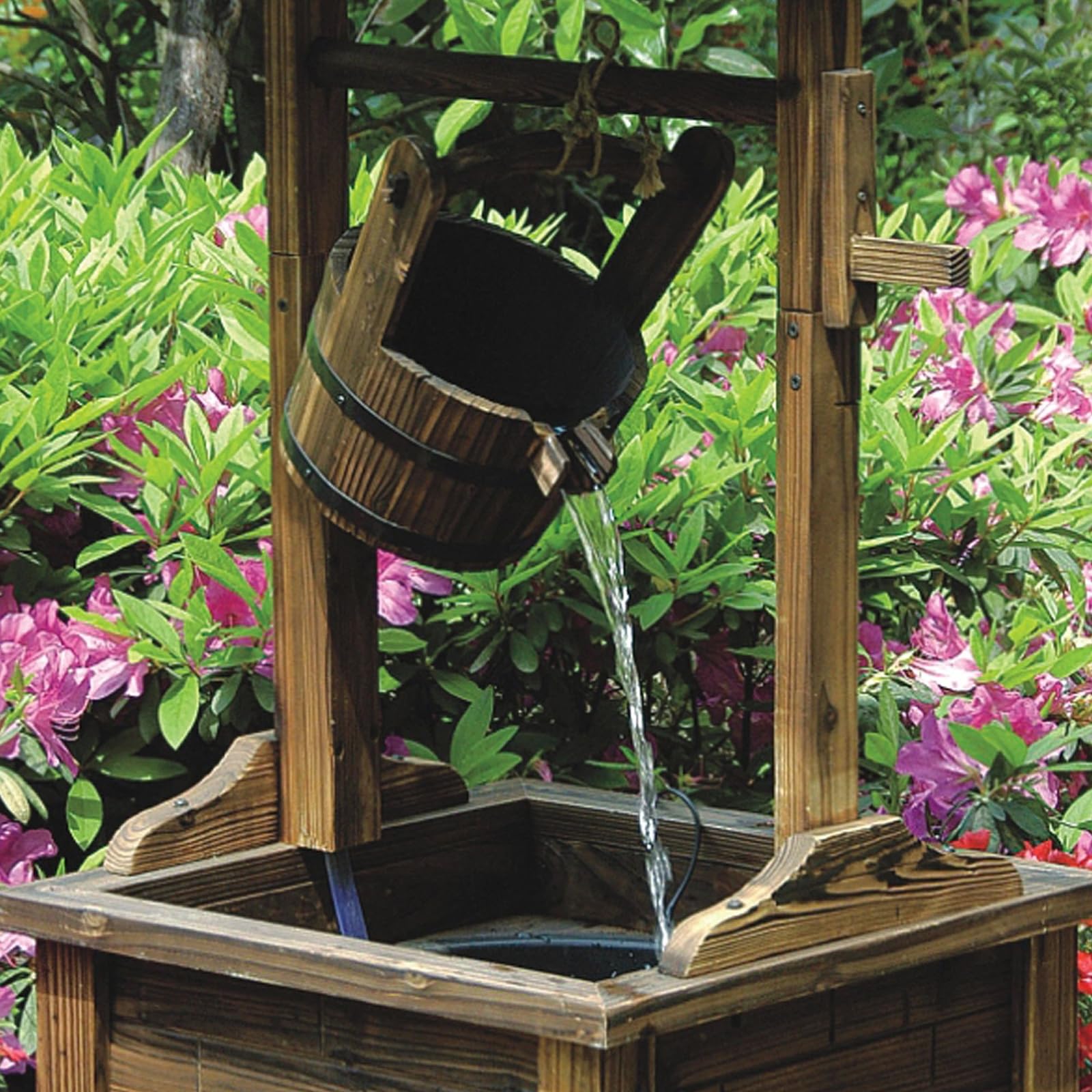 arzii Wooden Wishing Well Fountain Wood Rust