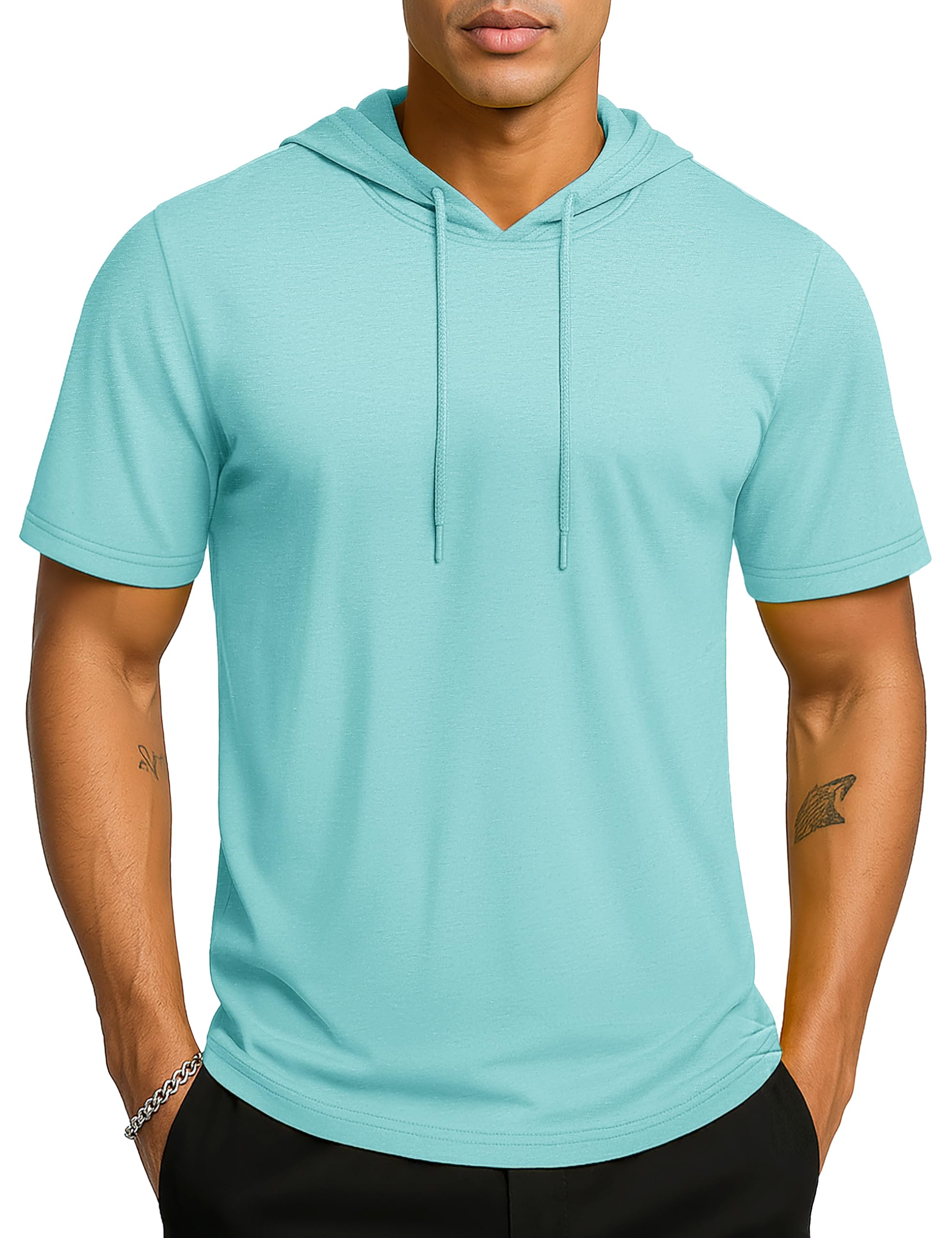 TACVASEN Short Sleeve Hoodies for Men Cotton Hoodies Summer Sweatshirt Lightweight Breathable Workout Shirts Pullover