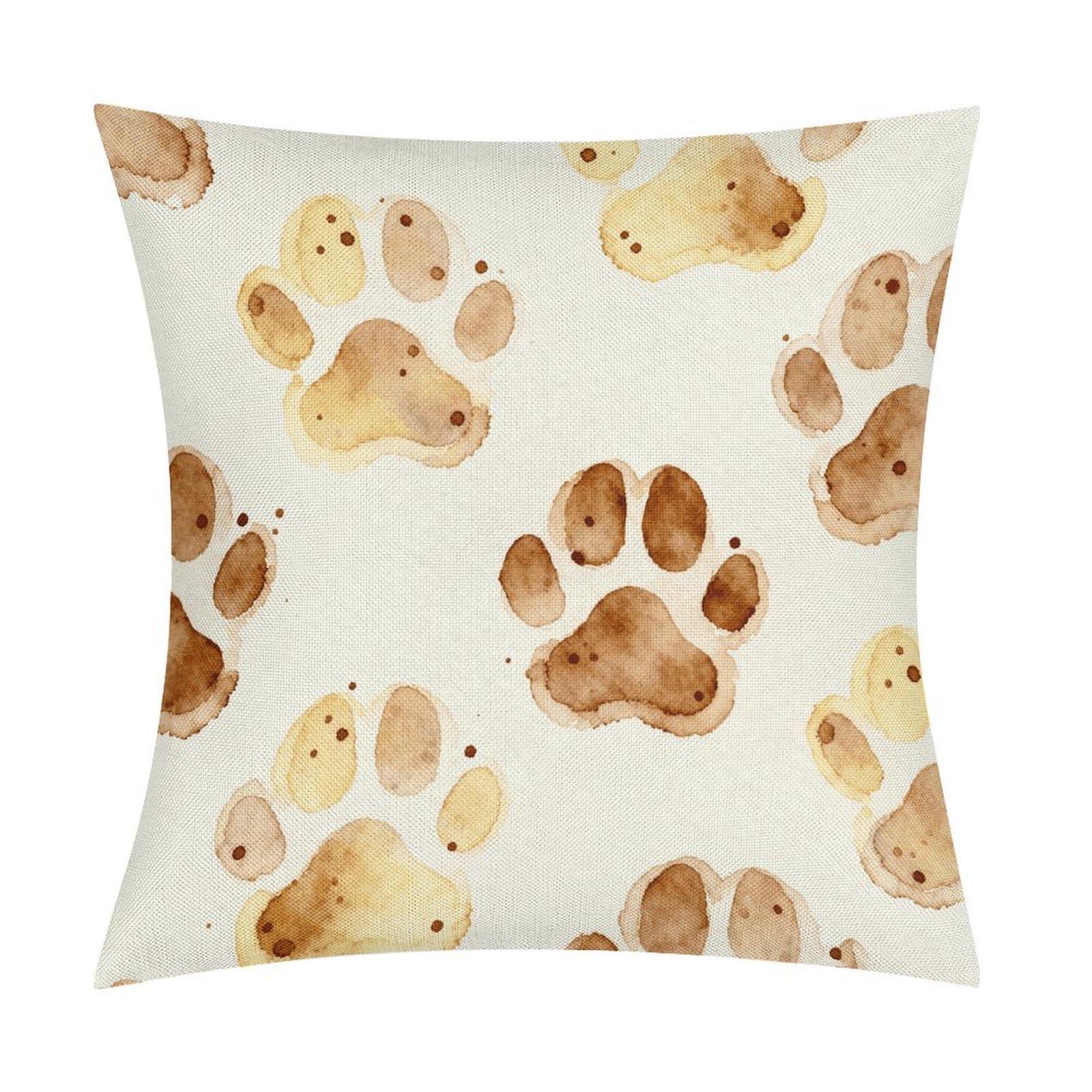 LZQPOEAS Dog Paw Print Throw Pillow Covers, Waterproof Faux Linen Pillow Cases with Invisible Zipper, Decorative Square Cushion Covers for Sofa Couch Living Room Bedroom 18x18 Inch