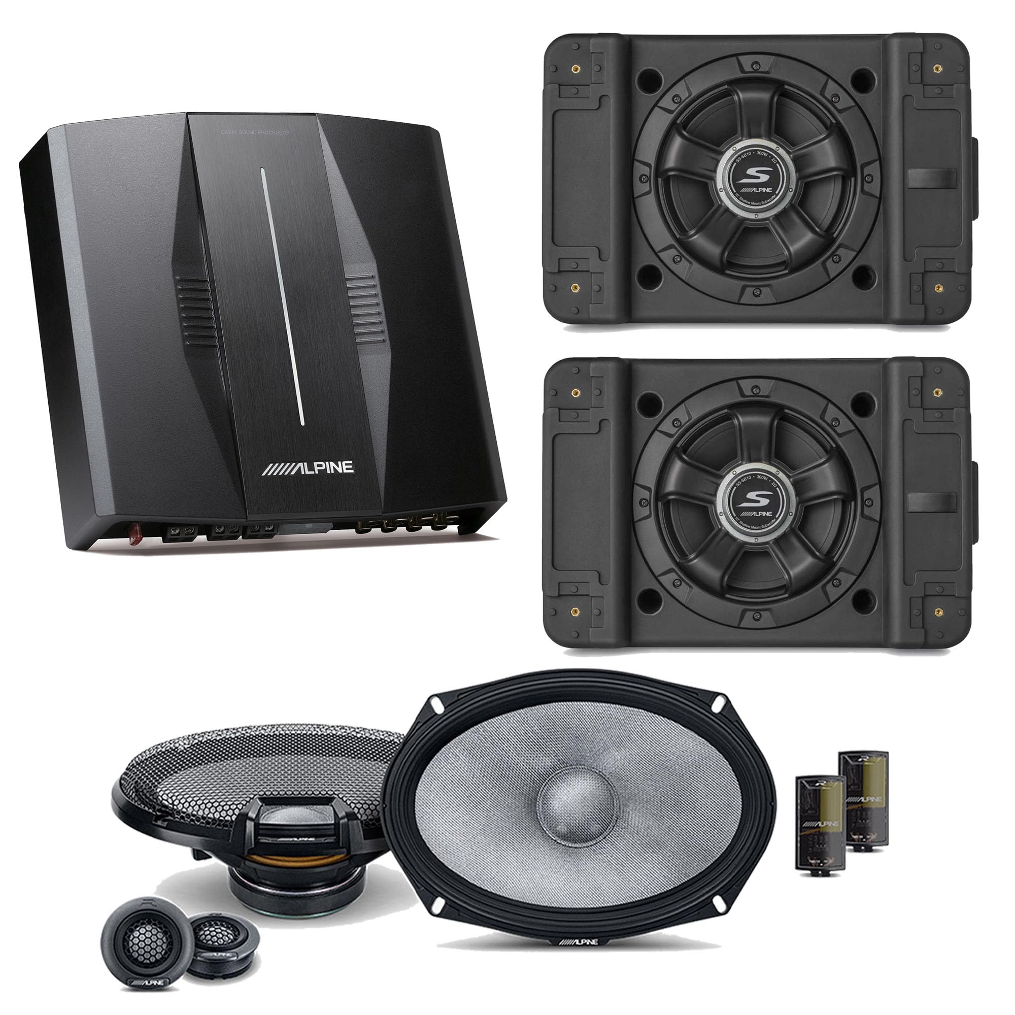Alpine PXE-C80-88 OPTIM8 8-Channel Hi-Res Digital Sound Processor Amplifier w/ (2) SS-SB12 Subwoofer, R2-S69C Bundle