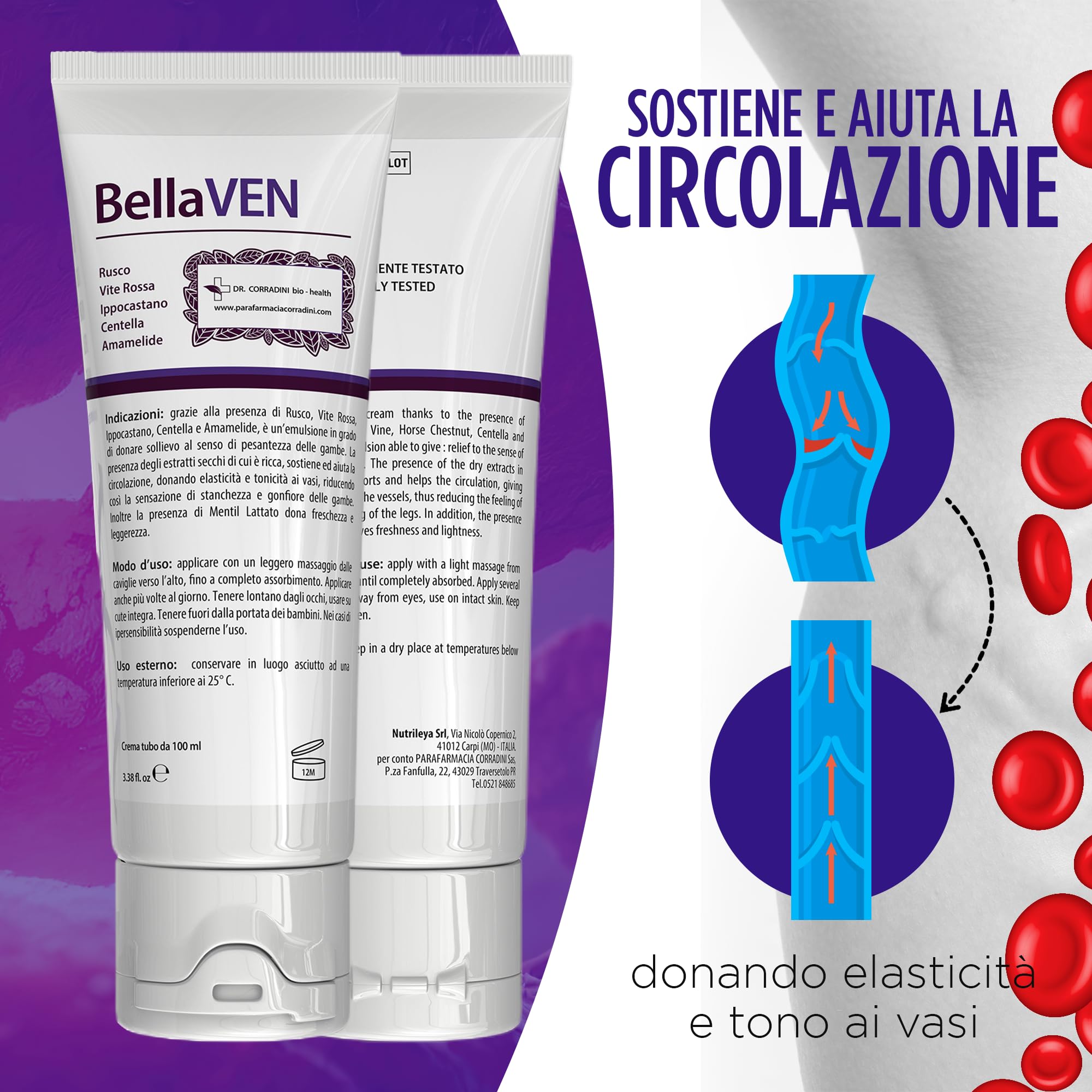 Dr. Corradini Crema Vene Varicose e Capillari con Rusco Vite Rossa Ippocastano Centella e Amamelide - Crema Gambe Stanche e Pesanti 100ml