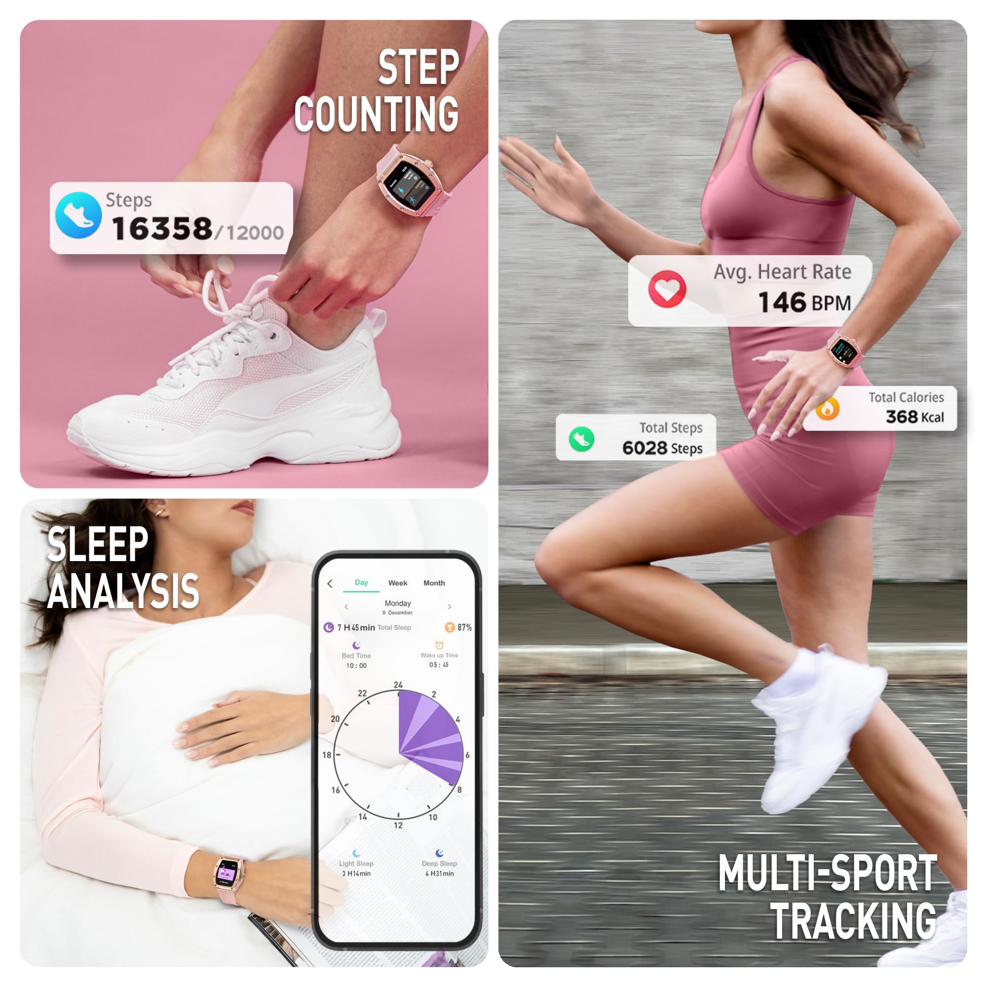 Reflex Active Seria 52 Różowy pasek Smart Calling Watch