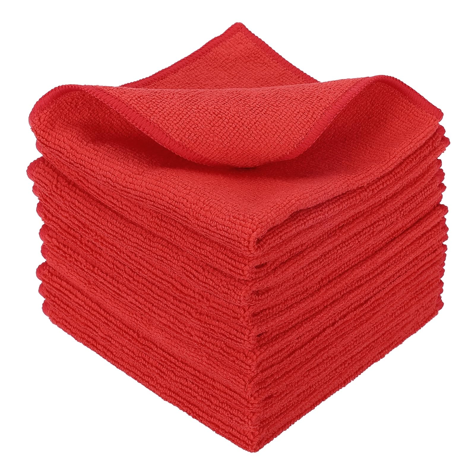 sourcing map 10 Pcs Microfiber Cleaning Cloth, Kitchen Towels Reusable Microfiber Towels Highly Absorbent for Household Cleaning Supplies, Kitchen, Bathroom, Red(Square), 11.8" X11.8