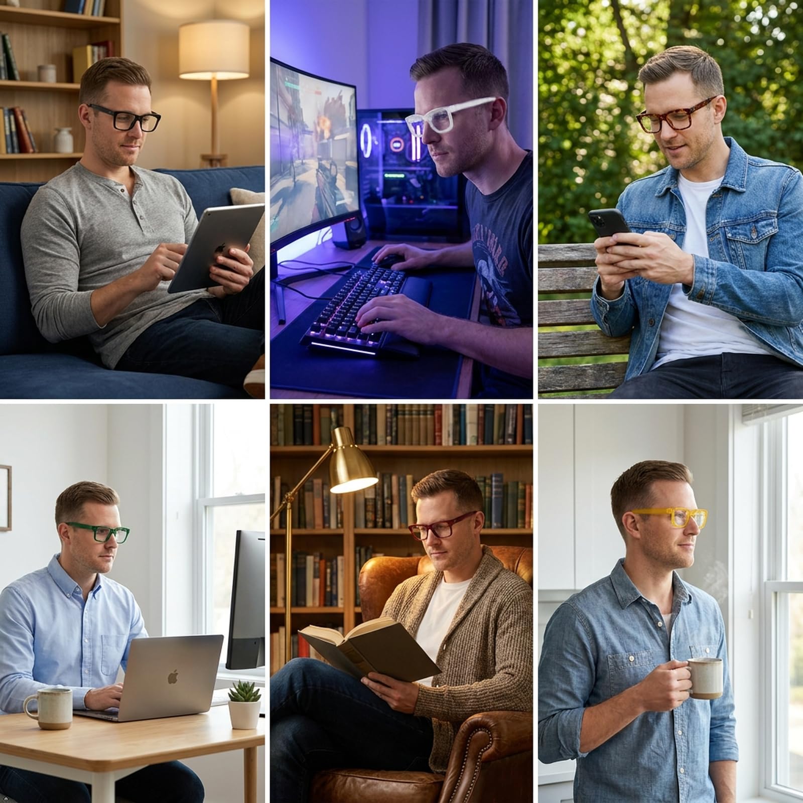Eyekepper 6 Paia Occhiali da Lettura Oversize Anti Luce Blu per Uomo Lettori di Computer con Cerniera a Molla Senza Viti Senza Metallo